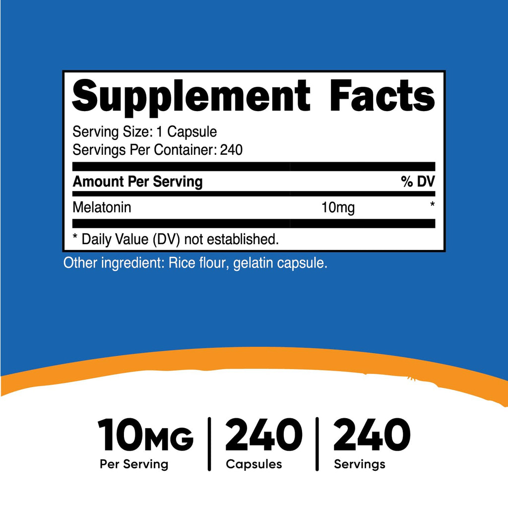 Nutricost Melatonin 10mg 240 Capsules - Non-GMO & Gluten Free