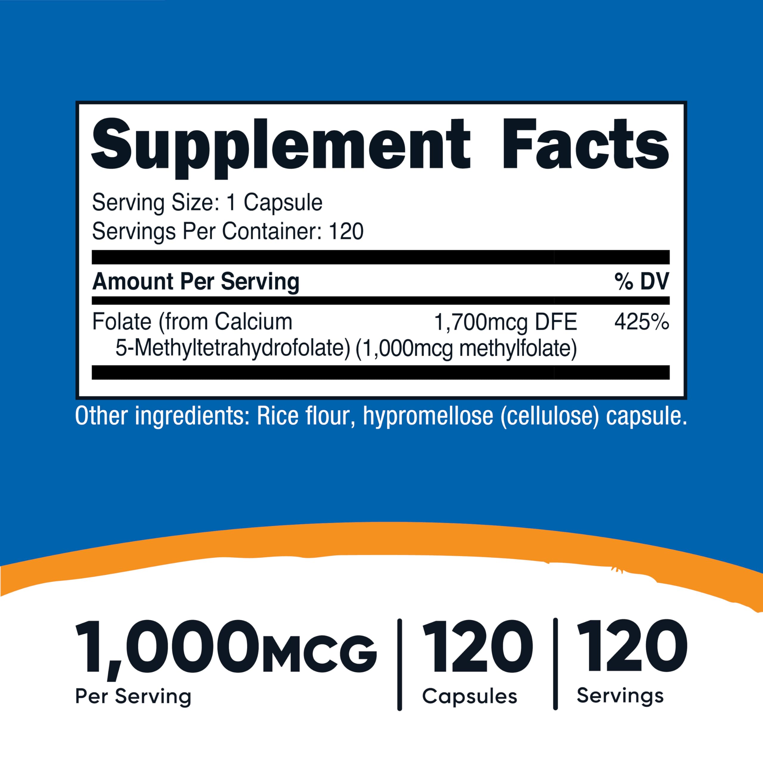 Nutricost Methylfolate 1000mcg – 120 Vegetarian Capsules (Gluten Free, Non-GMO) Pack of 2