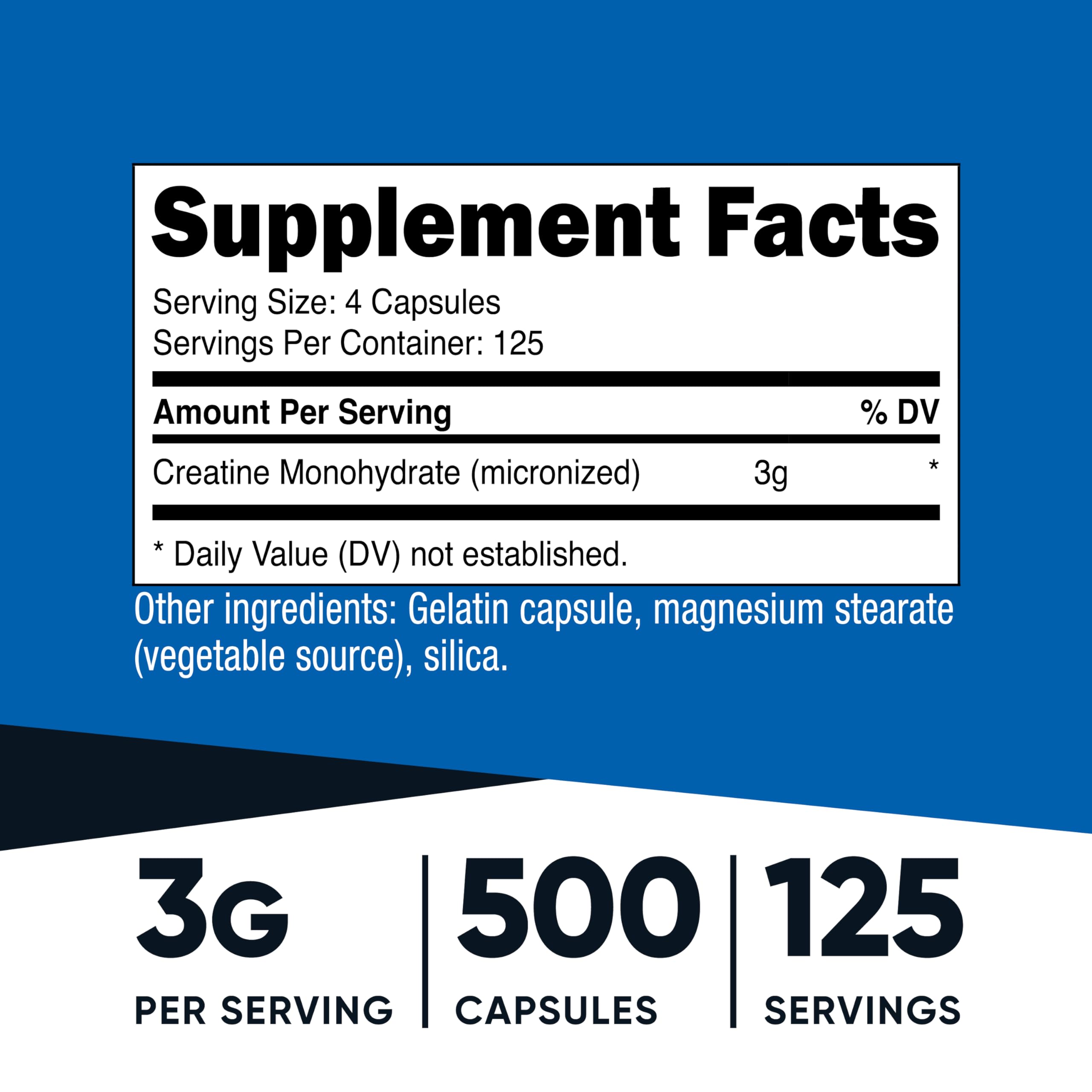 Nutricost Micronized Creatine Monohydrate 750mg Capsule | 125 Servings, 500 Capsules