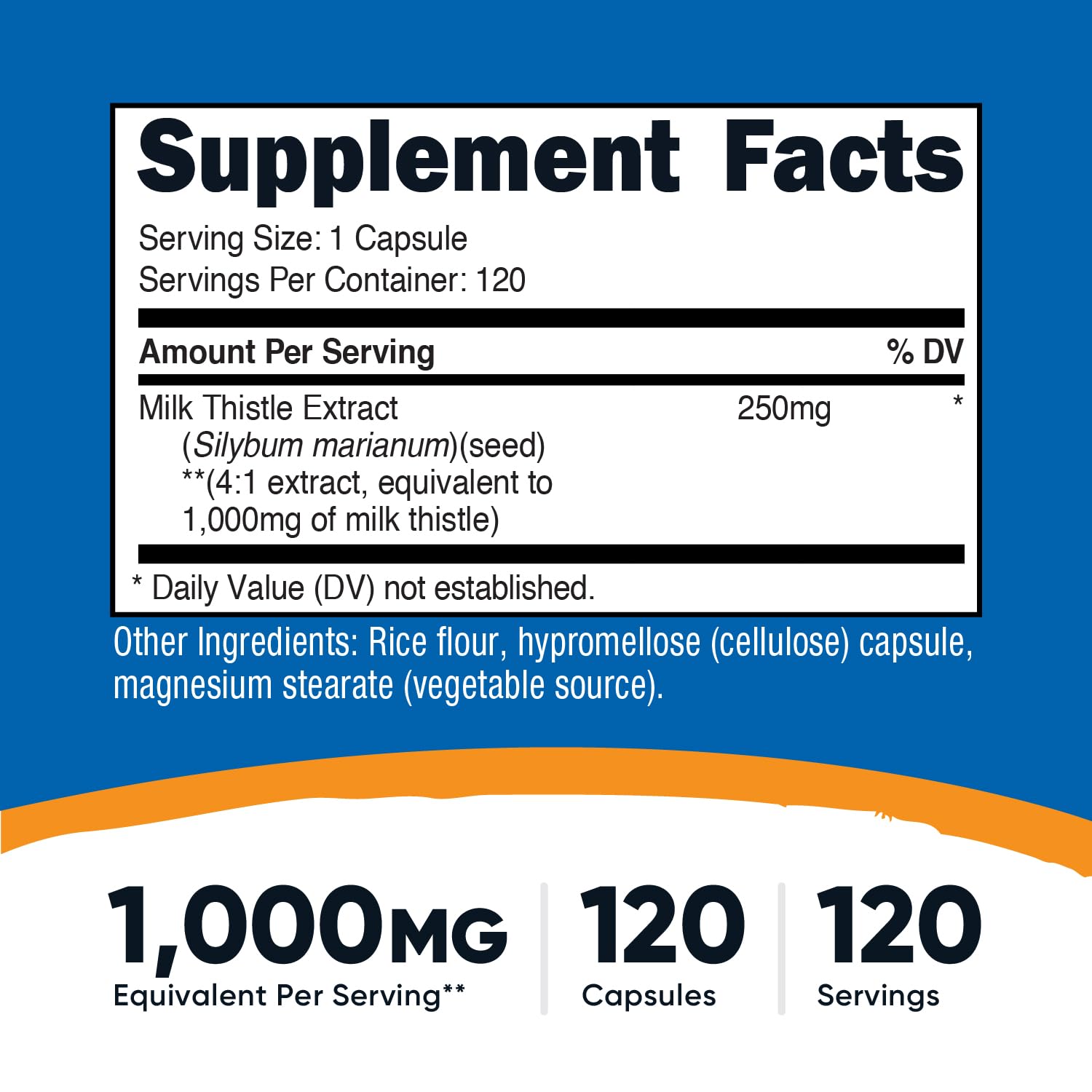 Nutricost Milk Thistle 1000mg - 120 Veg Capsules | 4:1 Extract, Vegan, Non-GMO, Gluten Free