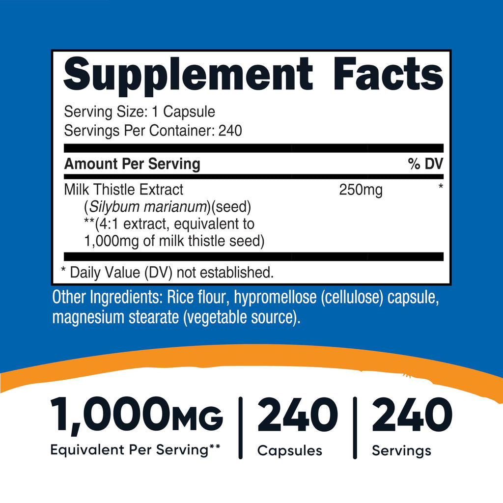 Nutricost Milk Thistle 1,000mg Equivalent - 240 Capsules | 4:1 Extract, Vegan, Non-GMO & Gluten Free