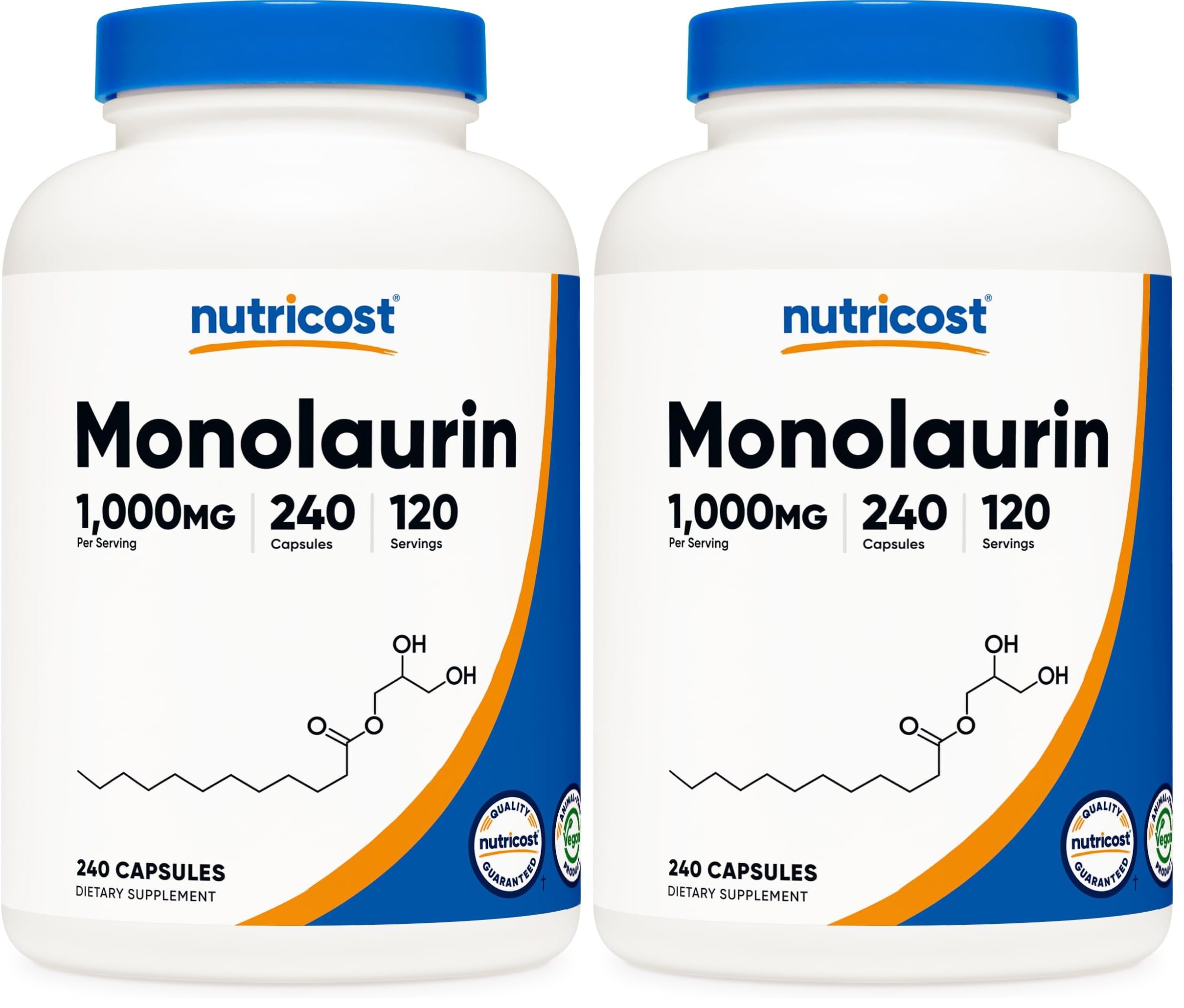 Nutricost Monolaurin 1000 mg - 240 Capsules, 120 Servings - Gluten-Free, Non-GMO, Vegan (Pack of 2)
