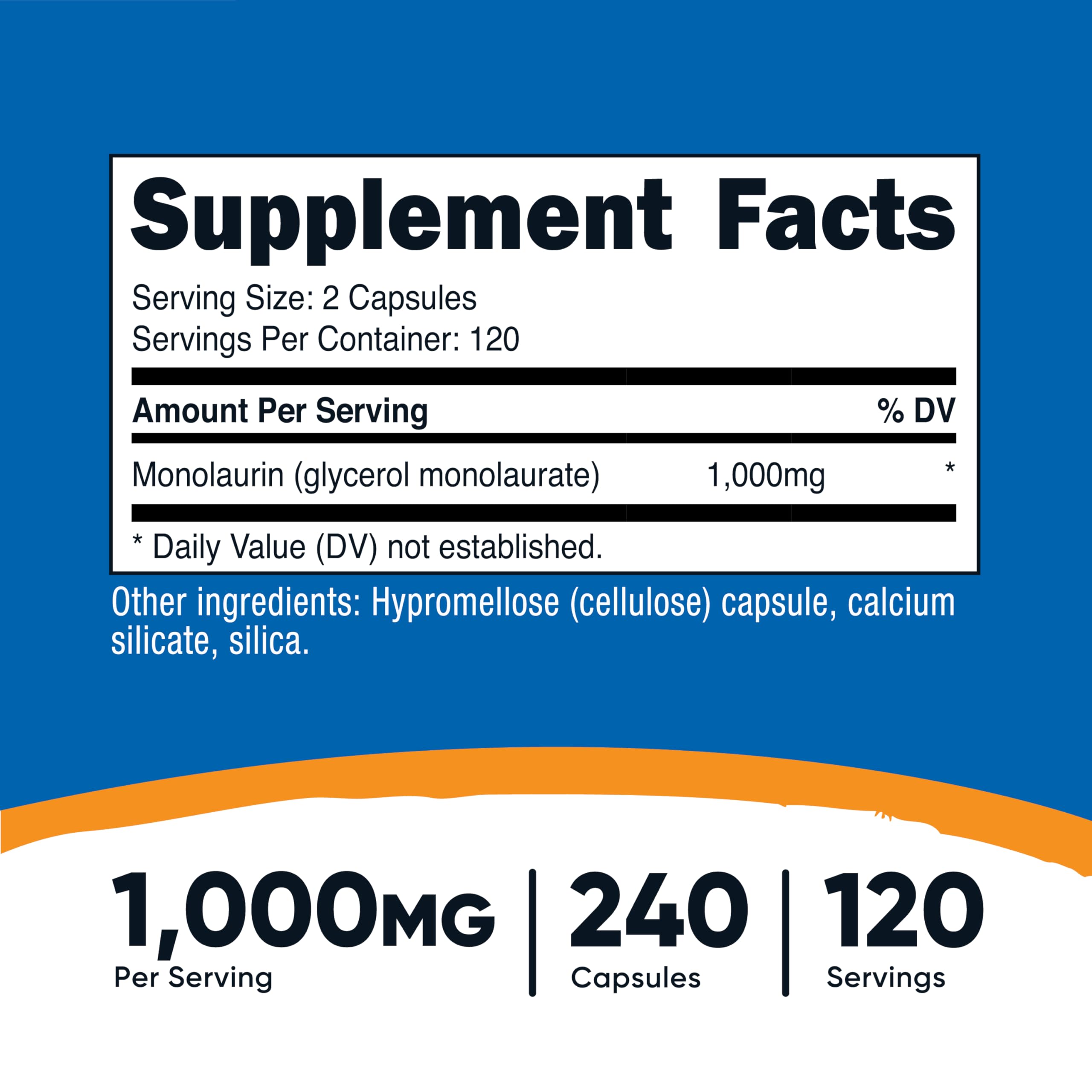 Nutricost Monolaurin 1000 mg – 120 Servings (240 Capsules) – Gluten-Free, Non-GMO, Vegan