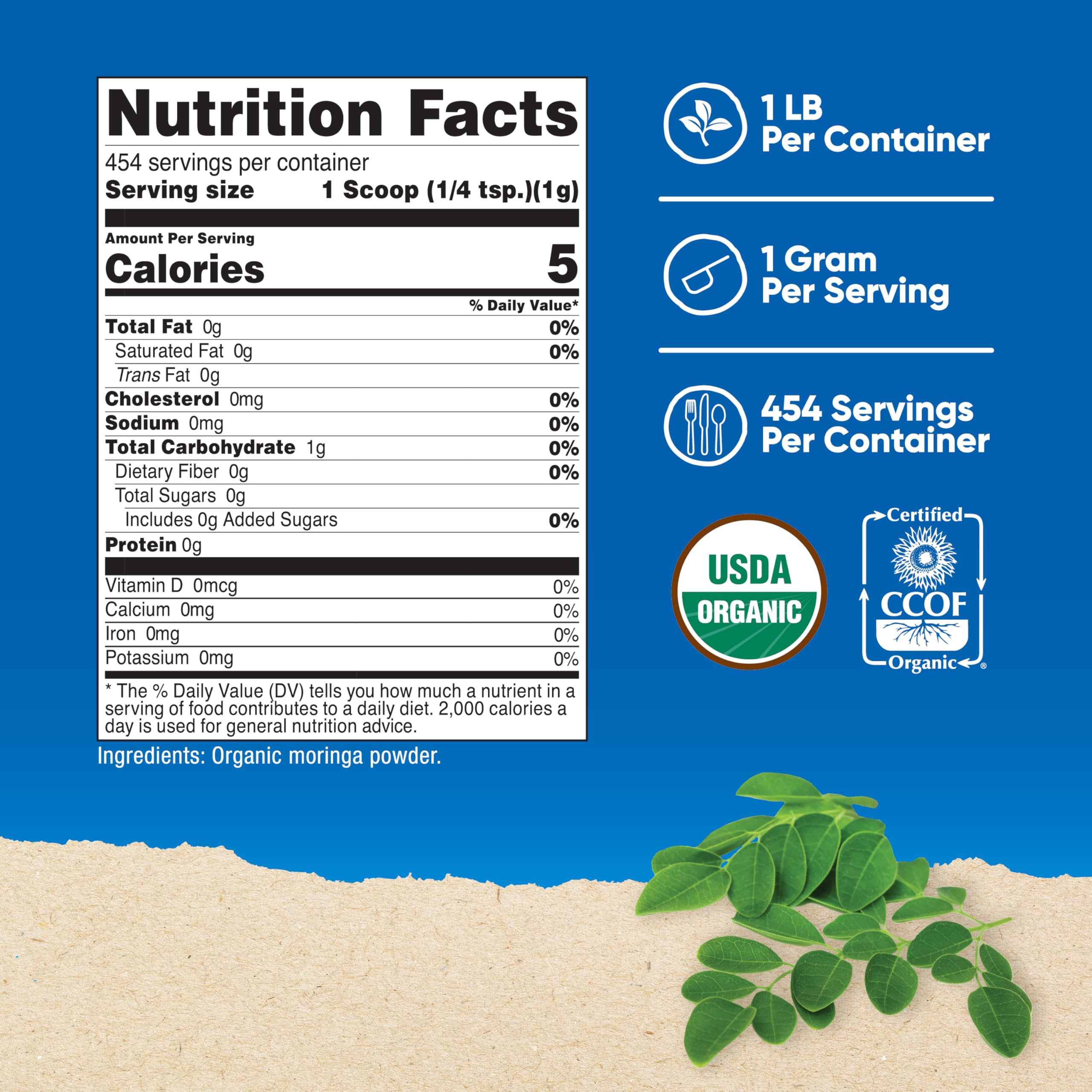 Nutricost Organic Moringa Powder 1LB (16oz) – Gluten Free, Non-GMO, Vegetarian Friendly