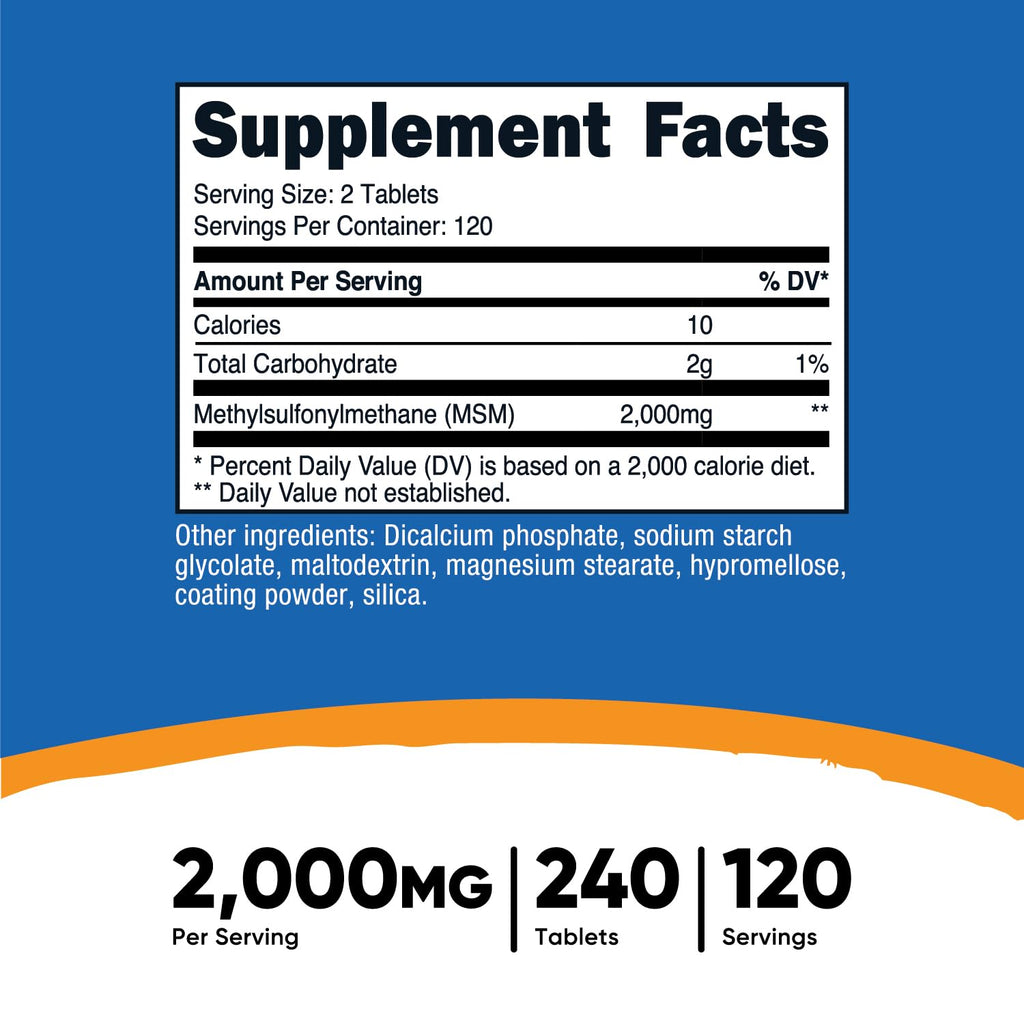 Nutricost MSM Tablets 2000mg per Serving – 120 Servings, 240 Tablets | Non-GMO & Gluten Free