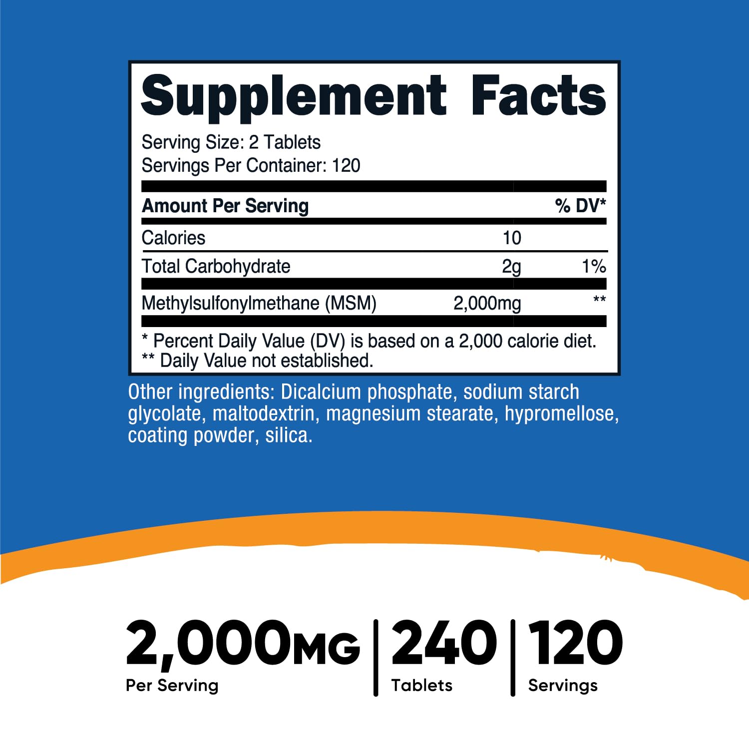 Nutricost MSM Tablets 2000mg per Serving – 120 Servings, 240 Tablets | Non-GMO & Gluten Free