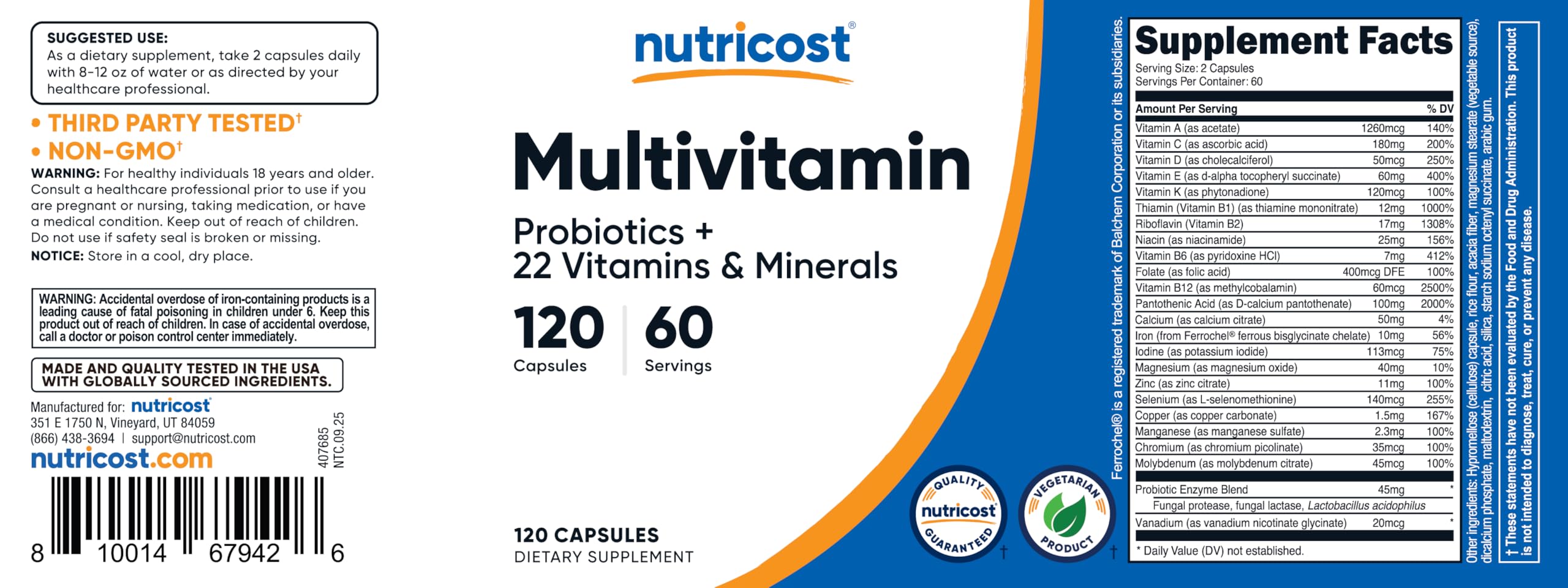Nutricost Multivitamin with Probiotics – 120 Vegetarian Capsules | Packed with Vitamins & Minerals