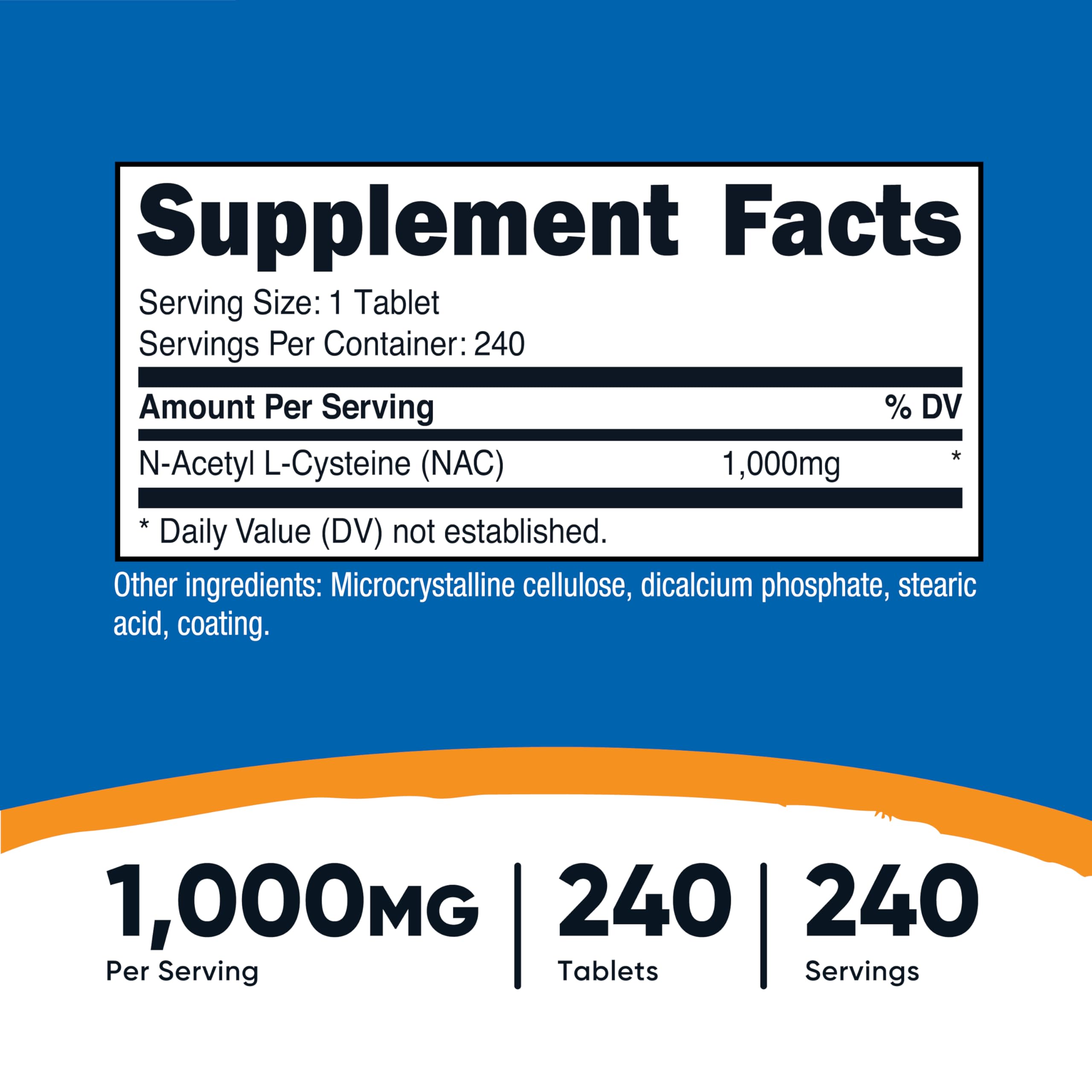 Nutricost NAC 1000 mg – Vegan, Gluten Free, GMO Free | 240 Tablets