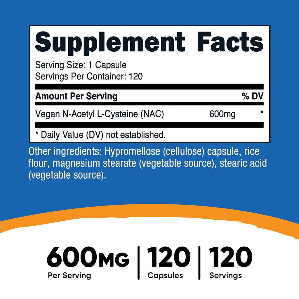 Nutricost N-Acetyl L-Cysteine (NAC) 600mg - 120 Vegan Capsules | Non-GMO, Gluten Free