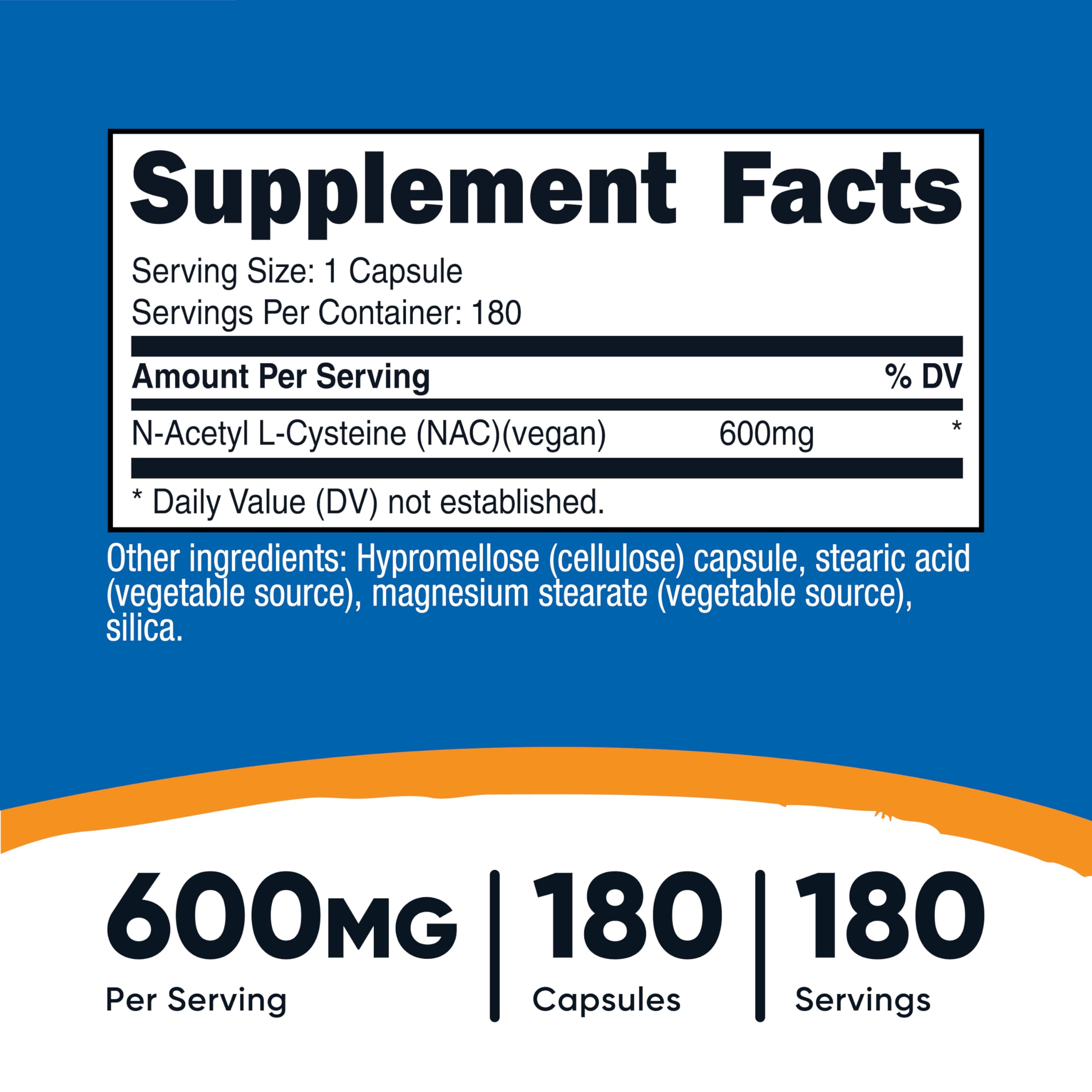 Nutricost N-Acetyl L-Cysteine (NAC) 600mg – 180 Capsules | Non-GMO, Gluten Free