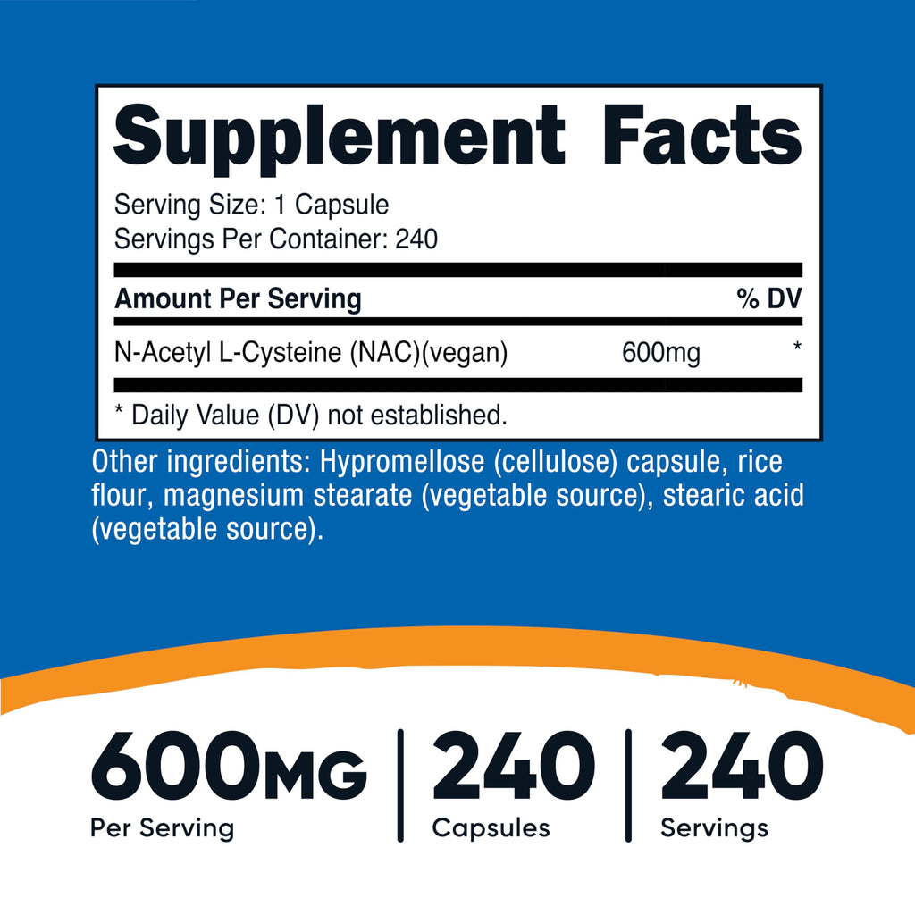 Nutricost N-Acetyl L-Cysteine (NAC) 600mg | 240 Vegetarian Capsules | Vegan, Non-GMO, Gluten Free