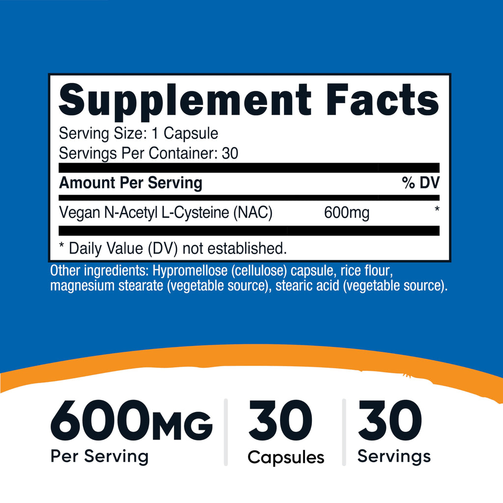 Nutricost NAC 600mg - 30 Vegan Capsules | GMO Free, Gluten Free
