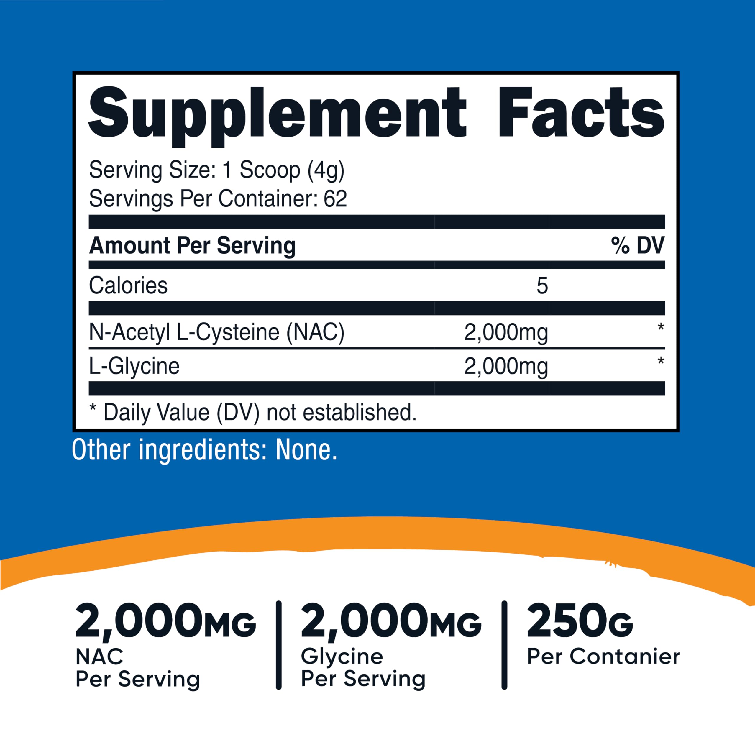 Nutricost NAC + Glycine Powder (250g) Unflavored – 62 Servings, 2000mg NAC + 2000mg Glycine