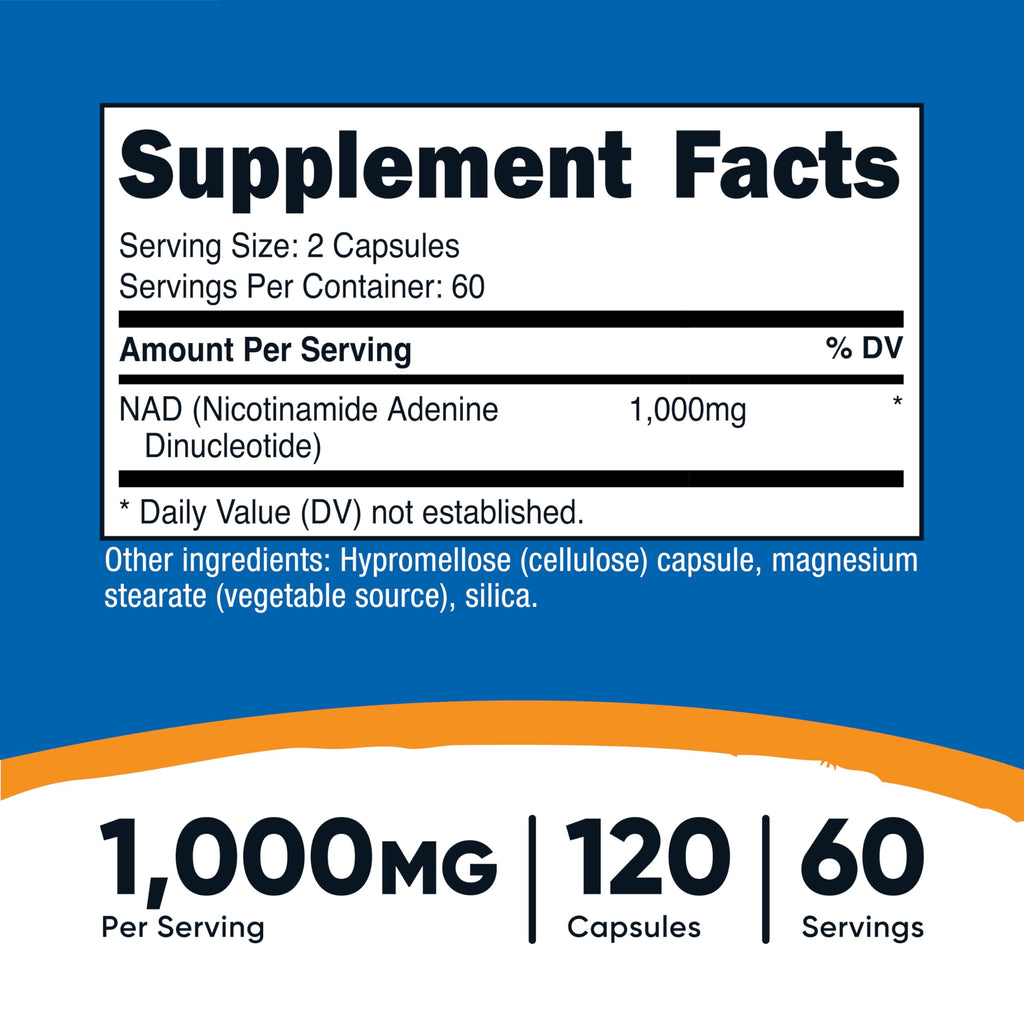 Nutricost NAD+ Supplement 1,000mg per Serving - 60 Servings, Vegan & Gluten-Free