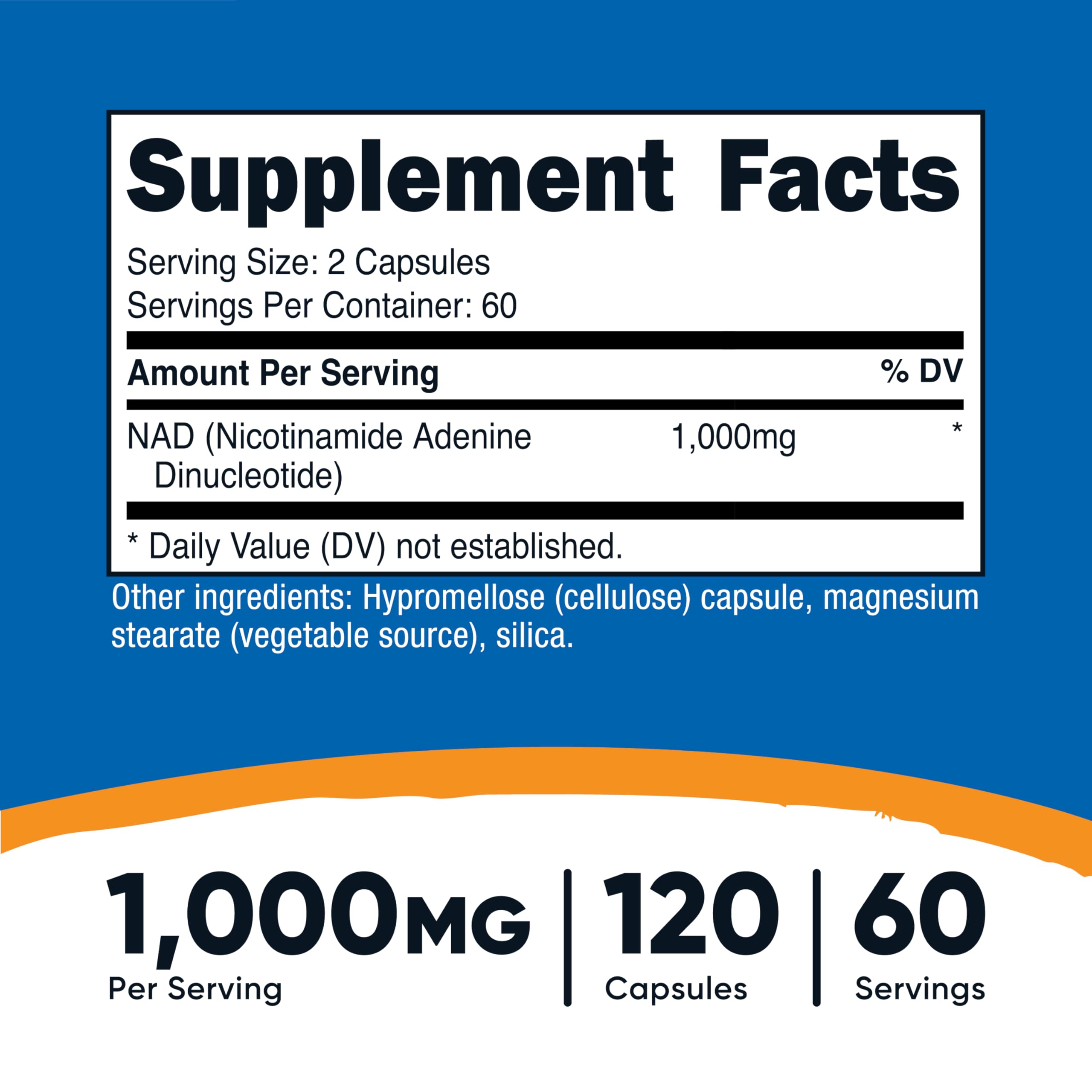 Nutricost NAD+ Supplement 1,000mg per Serving - 60 Servings, Vegan & Gluten-Free