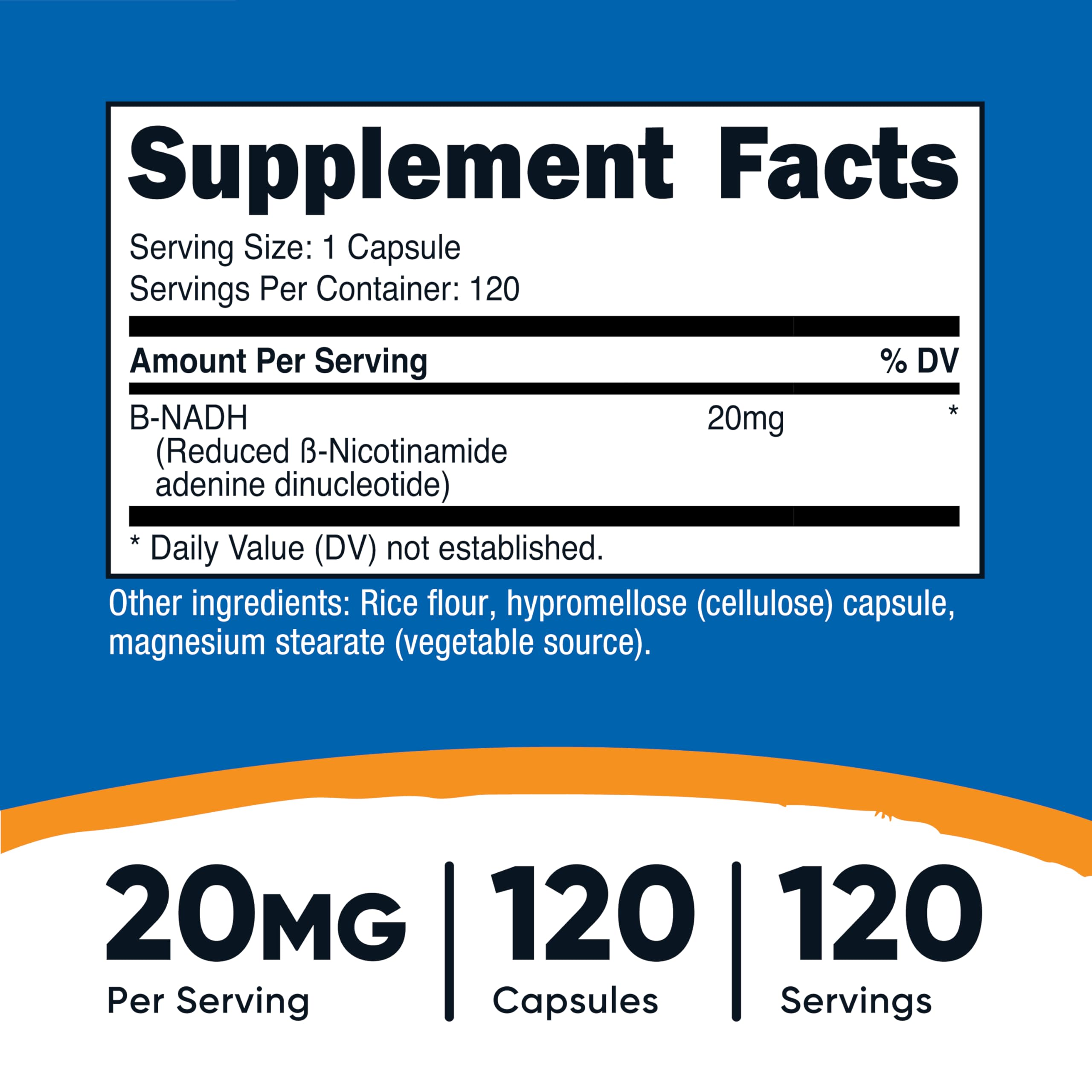 Nutricost NADH Supplement (20mg) 120 Capsules - Vegan, Gluten-Free | B-Nicotinamide Adenine Dinucleotide