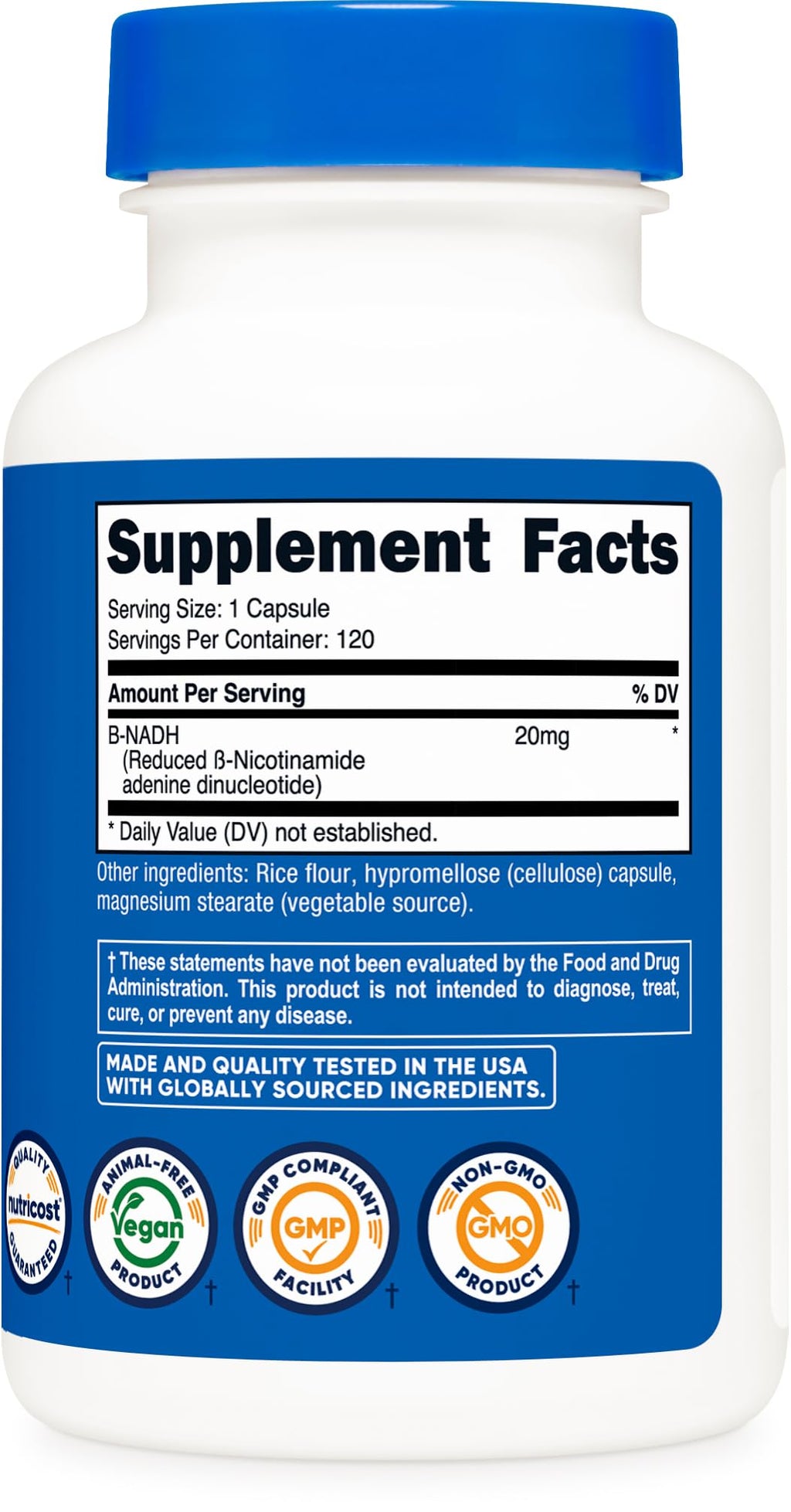 Nutricost NADH Supplement (20mg) 120 Capsules - Vegan, Gluten-Free | B-Nicotinamide Adenine Dinucleotide