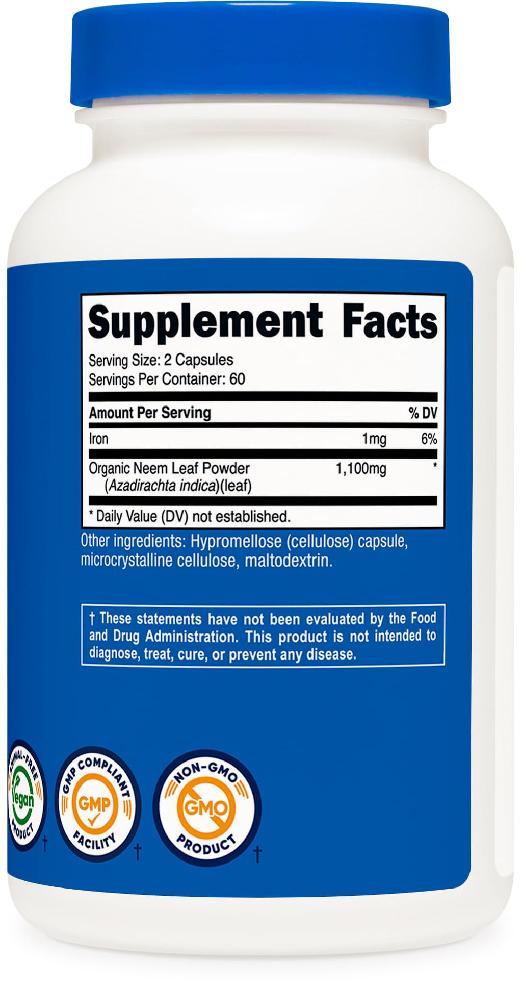 Nutricost Neem Leaf Capsules (1,100 mg) 120 Capsules - 60 Servings