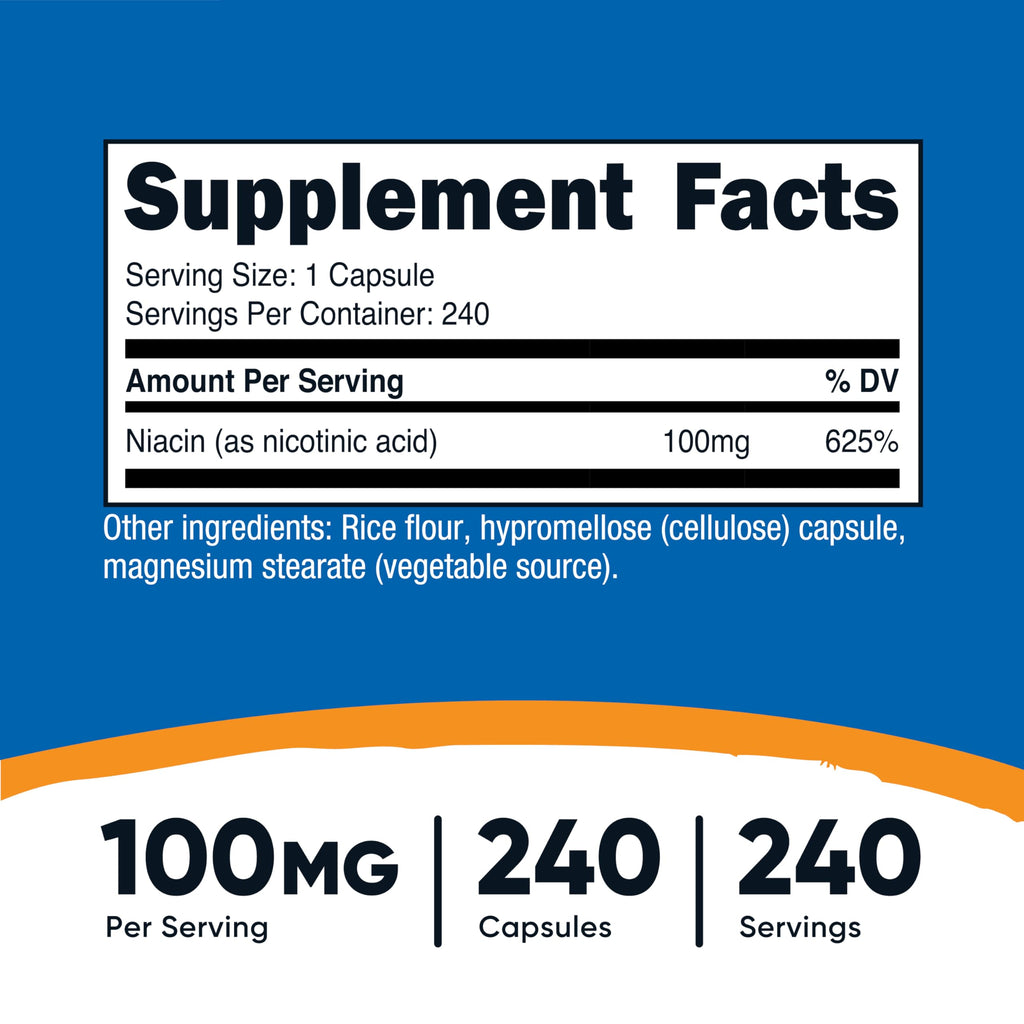 Nutricost Niacin 100mg – 240 Capsules | Gluten Free, Non-GMO