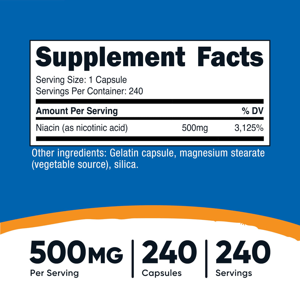 Nutricost Niacin (Vitamin B3) 500mg, 240 Capsules - Non-GMO, Gluten Free