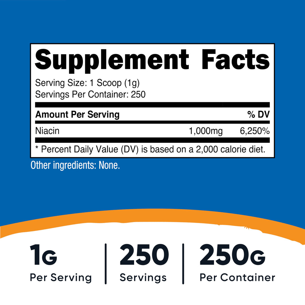 Nutricost Niacin Vitamin B3 Powder 250g – 1g Per Serving – May Cause Flush