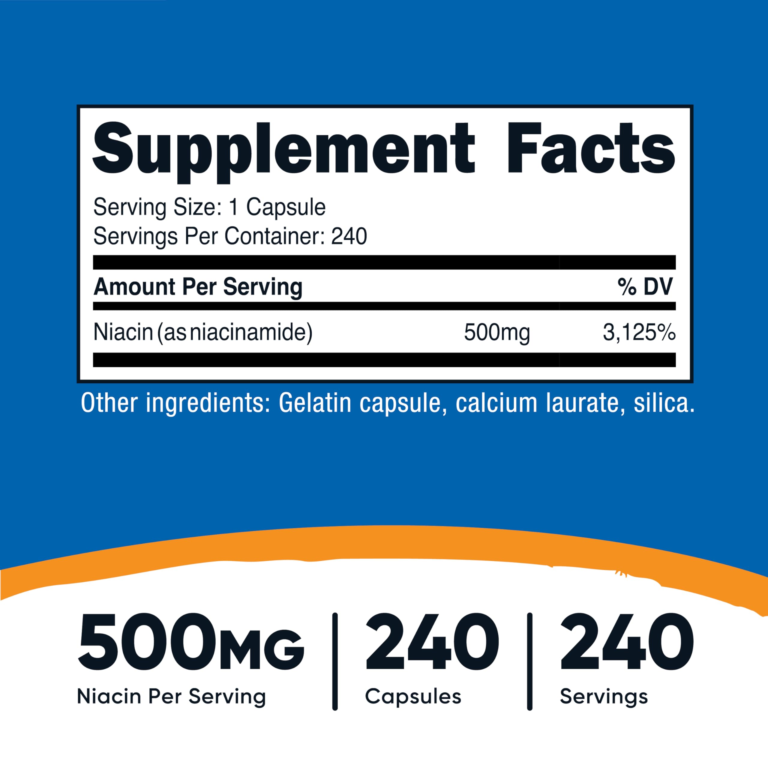 Nutricost Niacinamide 500mg (Vitamin B3) – 240 Capsules | Non-GMO, Gluten Free, Flush Free
