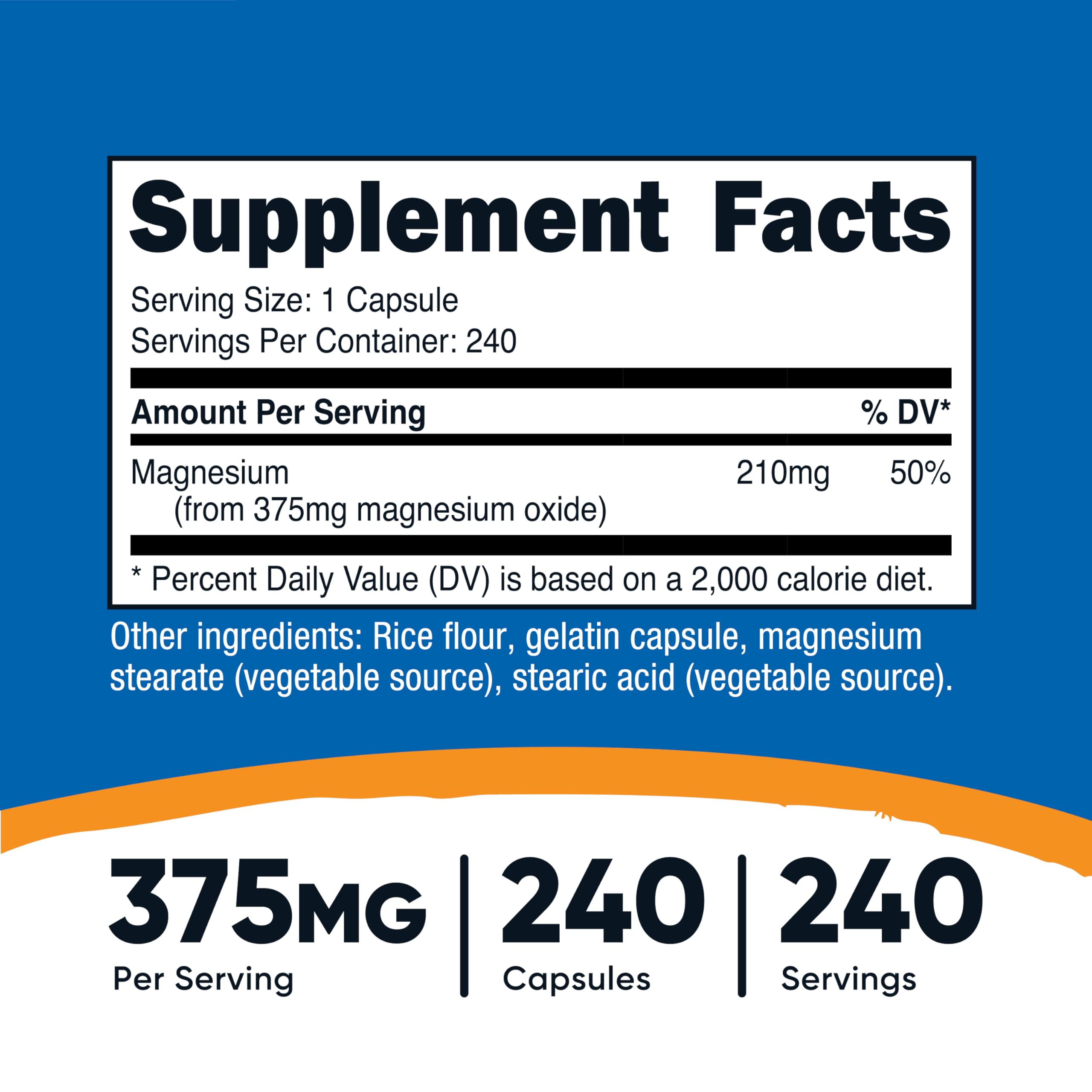 Nutricost Magnesium Oxide 375mg, 240 Capsules – 210mg Magnesium, Non-GMO, Gluten Free
