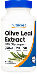 Nutricost Olive Leaf Extract 750 mg – 20% Oleuropein, 90 Veggie Capsules