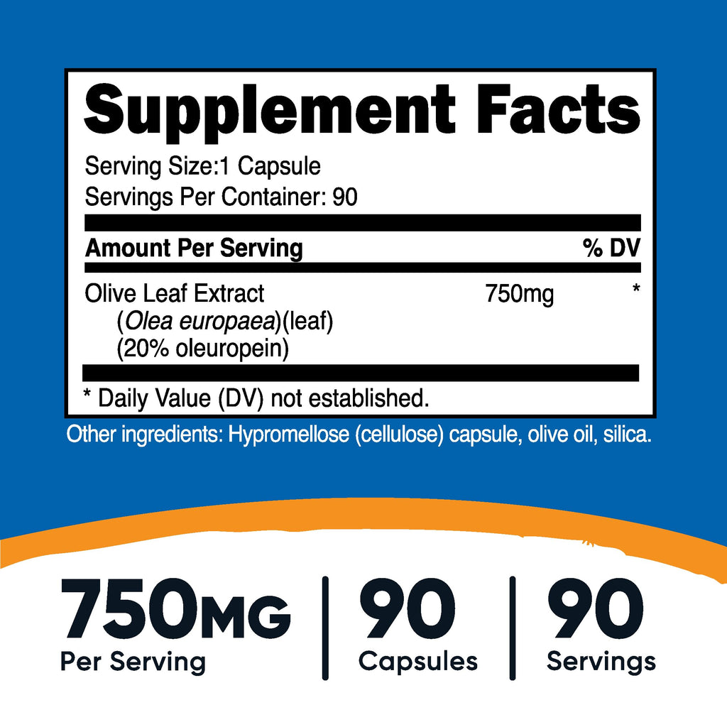 Nutricost Olive Leaf Extract 750 mg – 20% Oleuropein, 90 Veggie Capsules