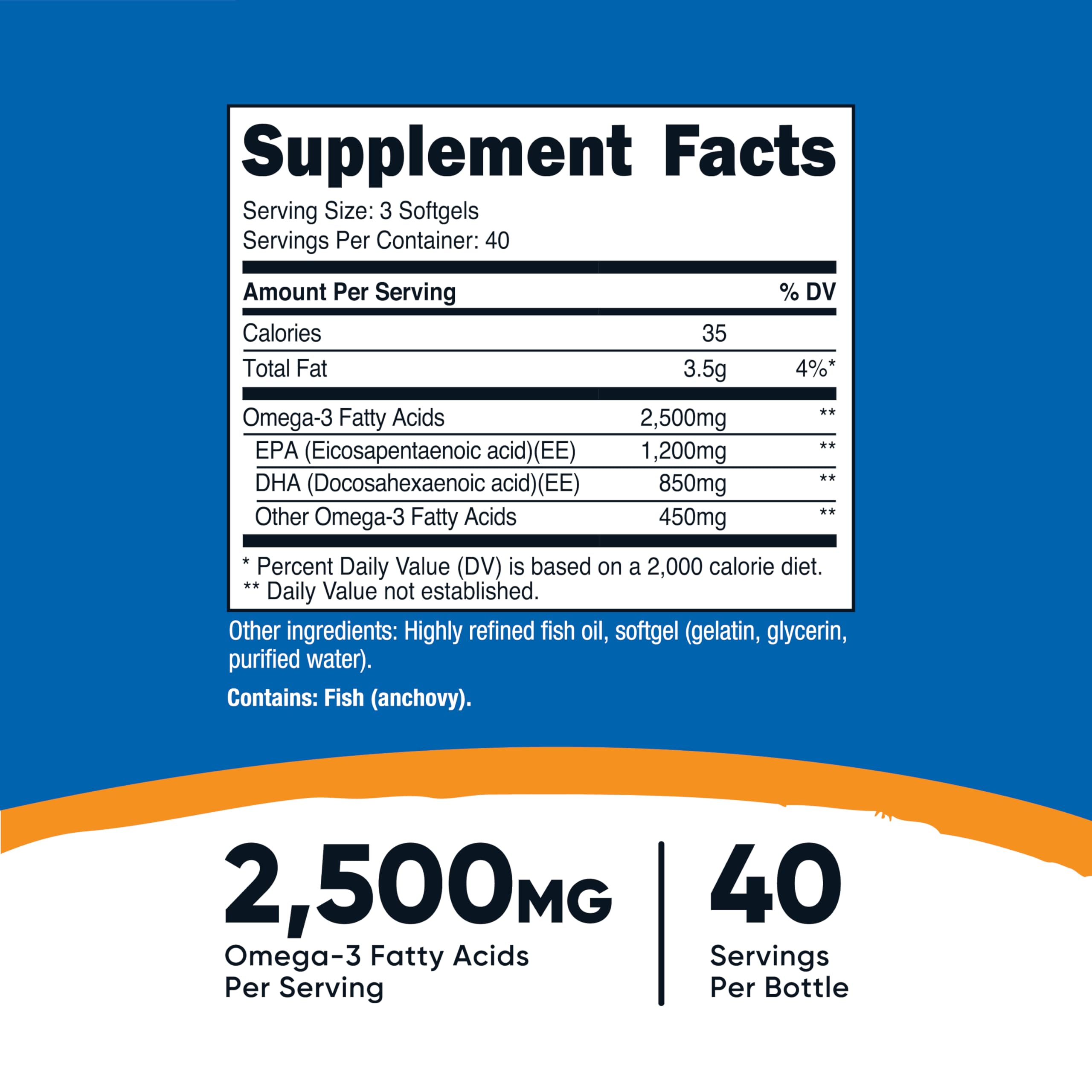 Nutricost Omega-3 Fish Oil 2500mg – 120 Softgels | Wild-Caught, Non-GMO, Gluten Free
