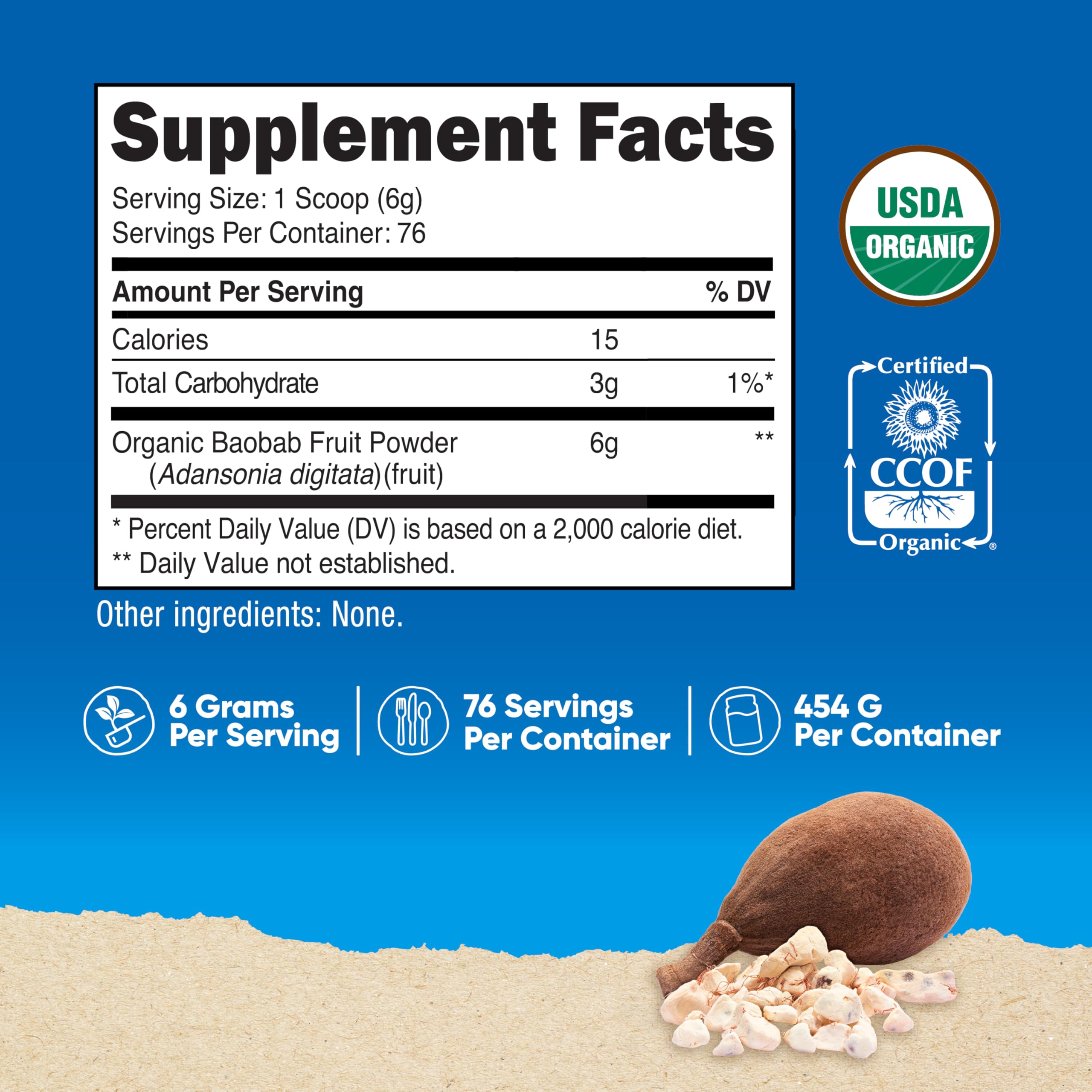 Nutricost Organic Baobab Fruit Powder Unflavored (1 LB) - Vegan, GMO-Free, Gluten Free