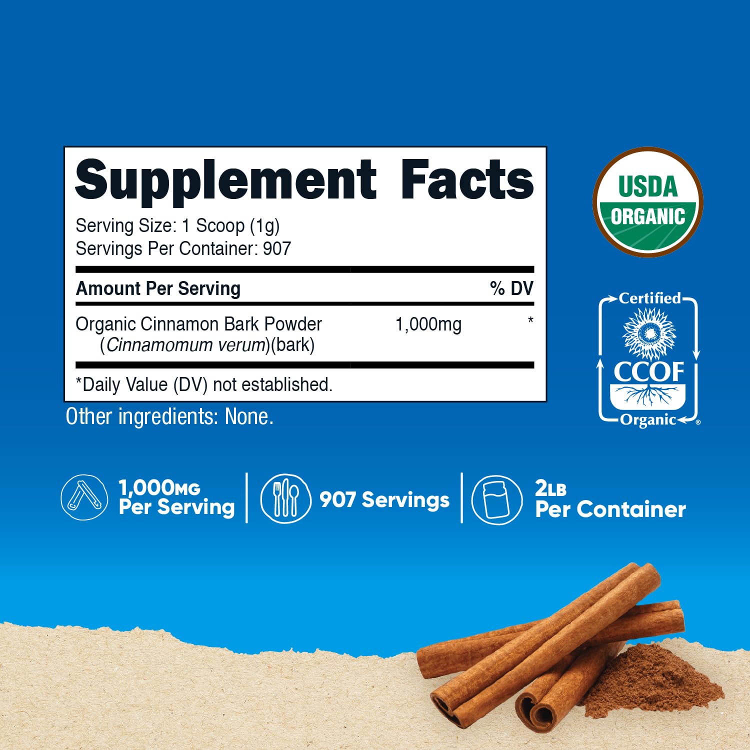 Nutricost Organic Ceylon Cinnamon Powder (2 pounds) - Vegan, Gluten-Free, GMO-Free