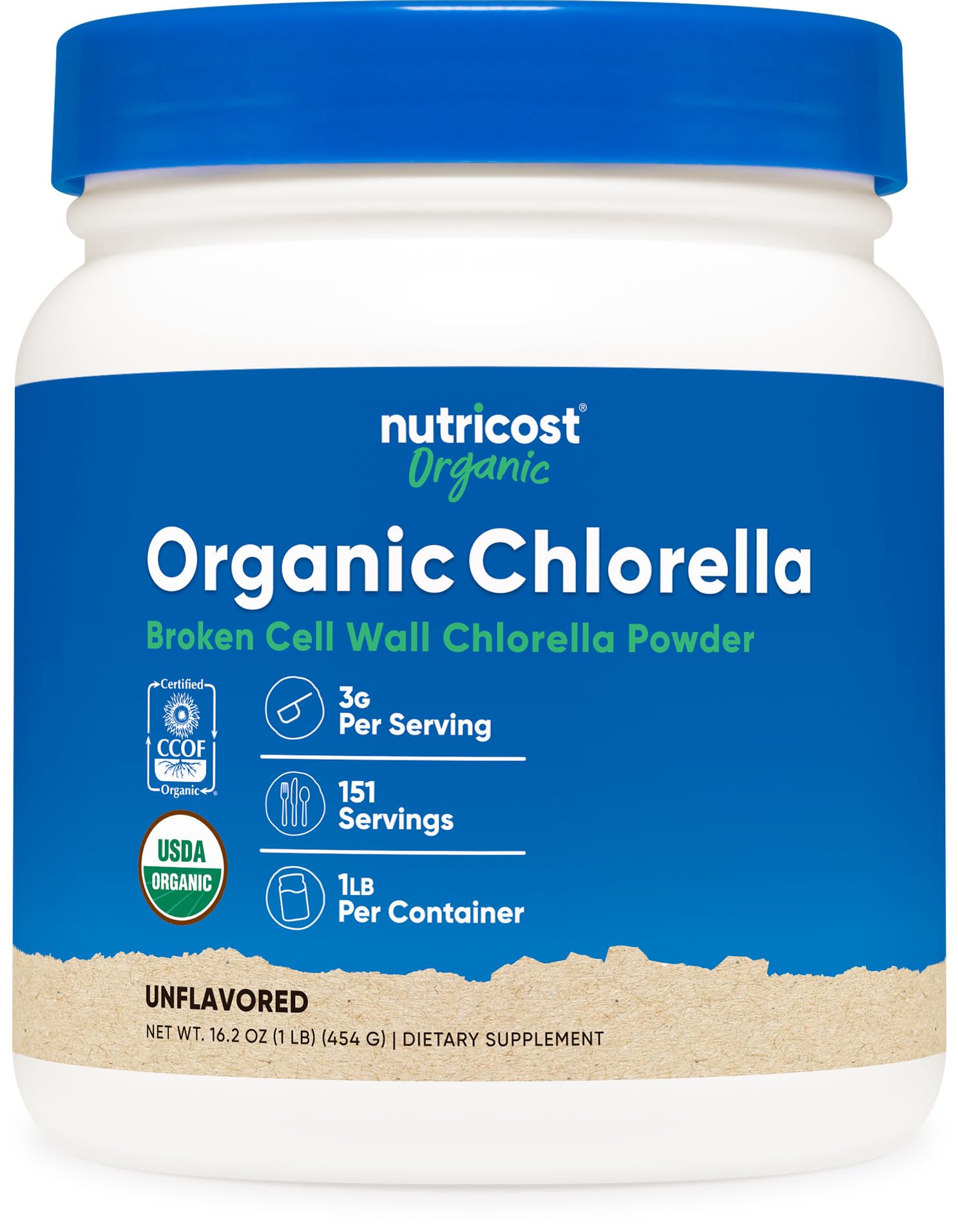 Nutricost Organic Chlorella Powder 16oz (1LB) – 3g Per Serving | Non-GMO, Gluten Free, 3rd Party Tested