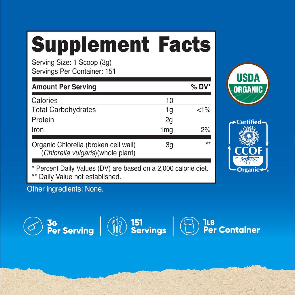 Nutricost Organic Chlorella Powder 16oz (1LB) – 3g Per Serving | Non-GMO, Gluten Free, 3rd Party Tested