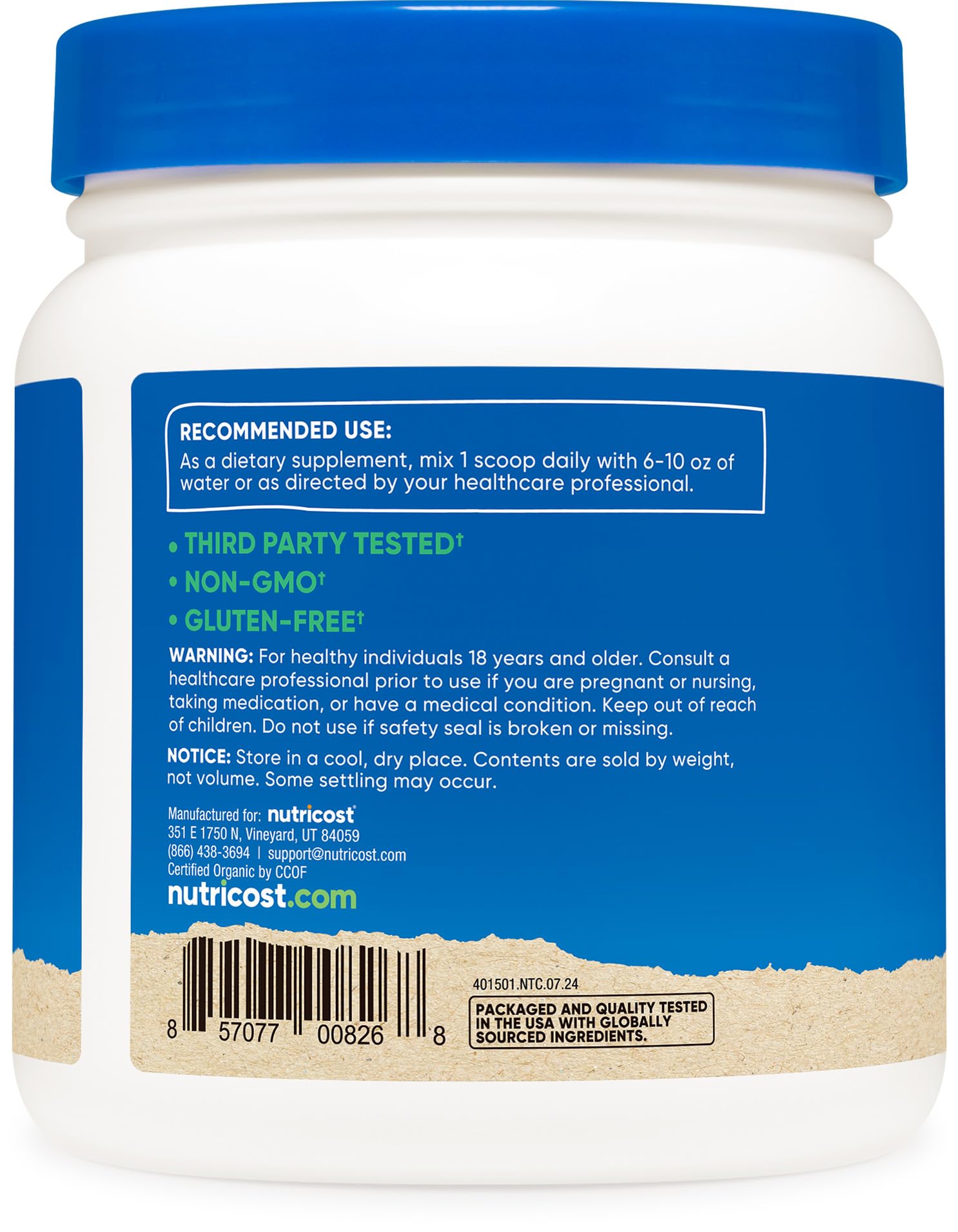 Nutricost Organic Chlorella Powder 16oz (1LB) – 3g Per Serving | Non-GMO, Gluten Free, 3rd Party Tested