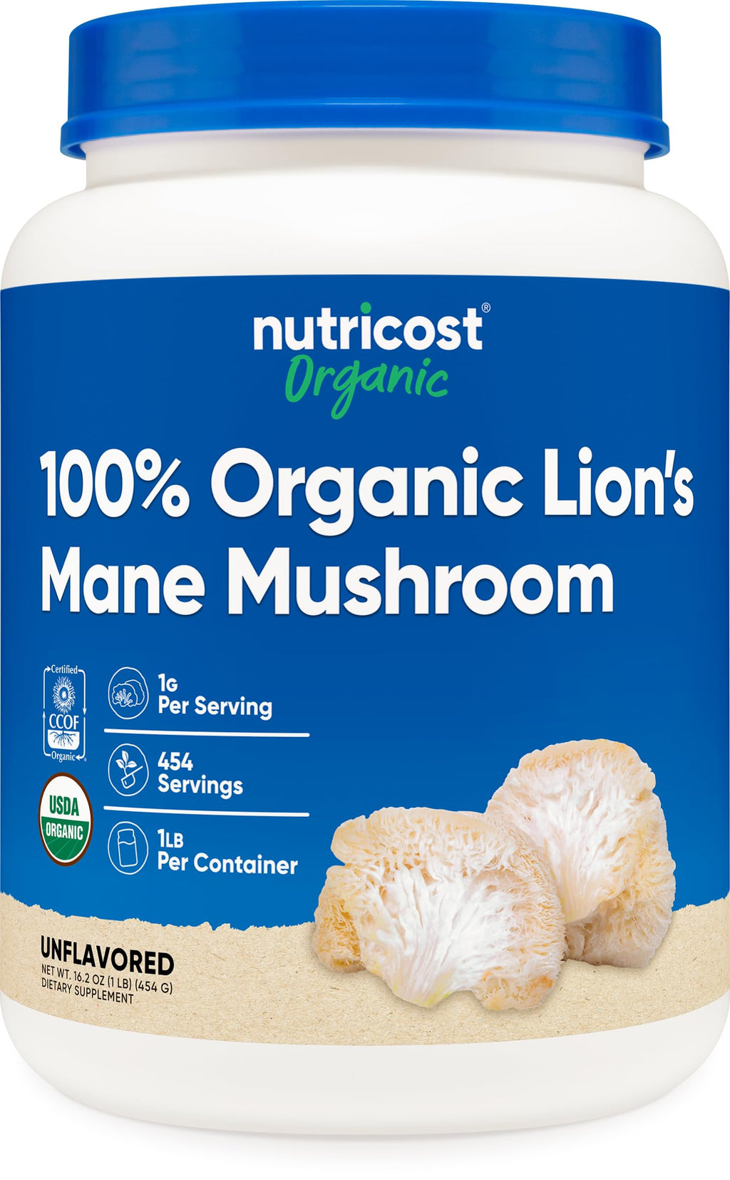 Nutricost Organic Lion's Mane Mushroom Powder 1LB – USDA Organic, Non-GMO