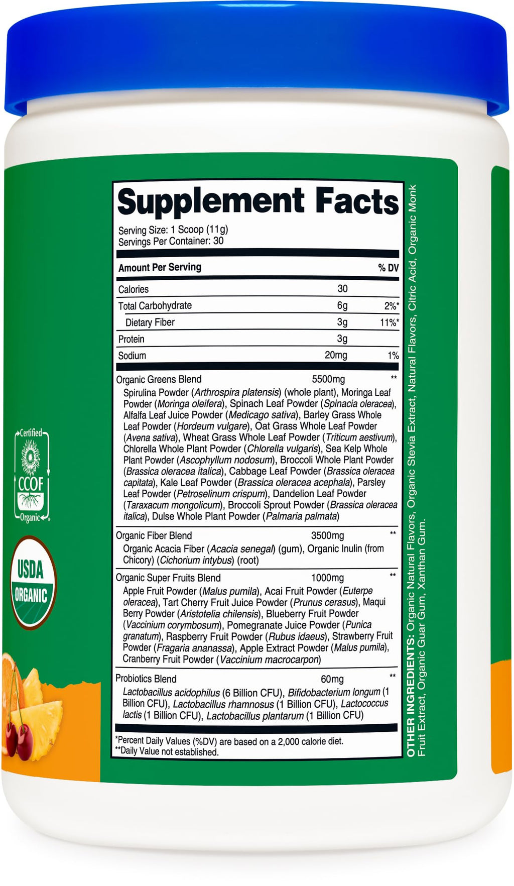 Nutricost Organic Super Greens Powder – Orange Sunrise (30 Servings)