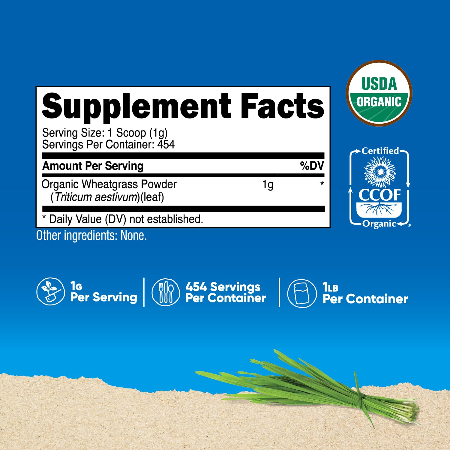 Nutricost Organic Wheatgrass Powder 1 LB - Non-GMO Superfood