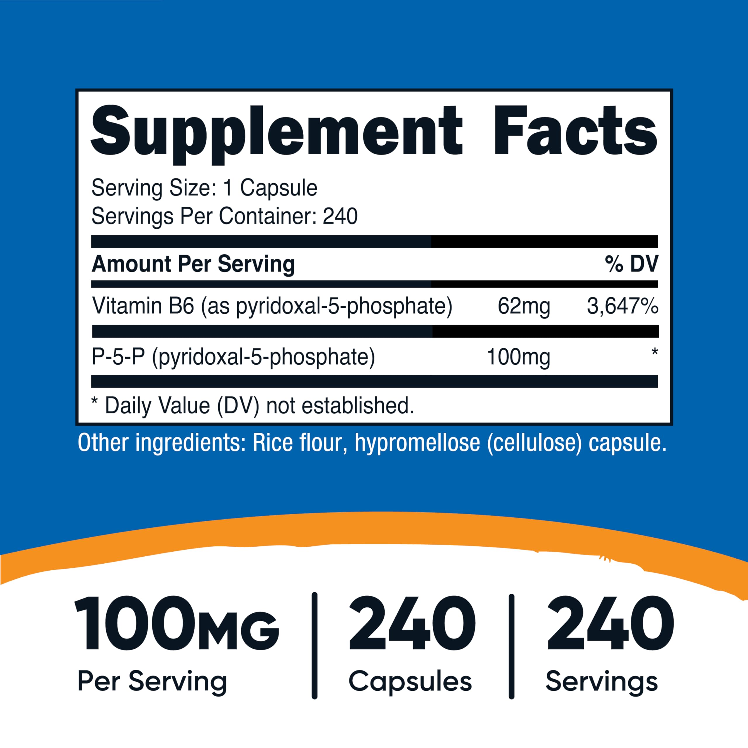 Nutricost P5P Vitamin B6 100mg - 240 Vegetarian Capsules | Non-GMO, Gluten Free