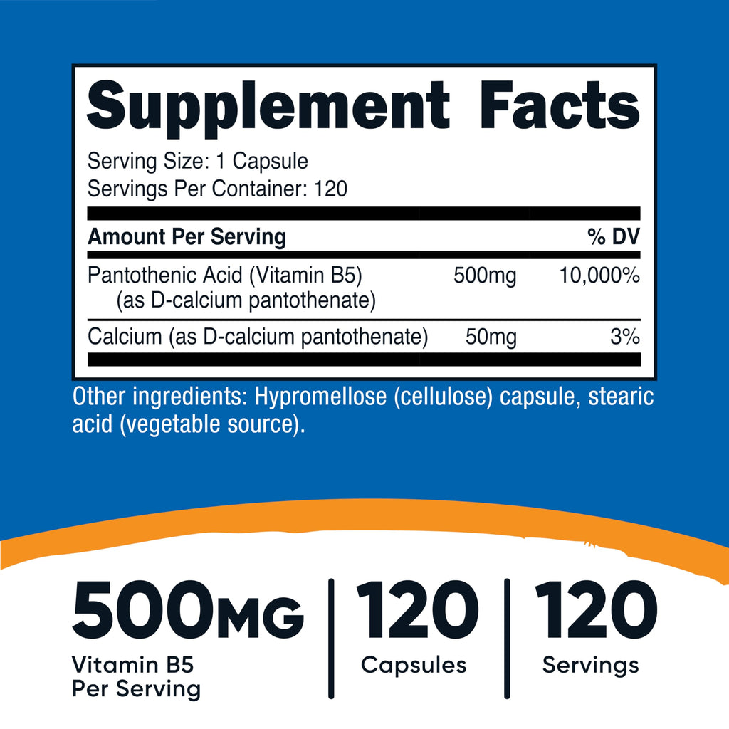 Nutricost Pantothenic Acid (Vitamin B5) 500mg, 120 Capsules | Non-GMO & Gluten Free