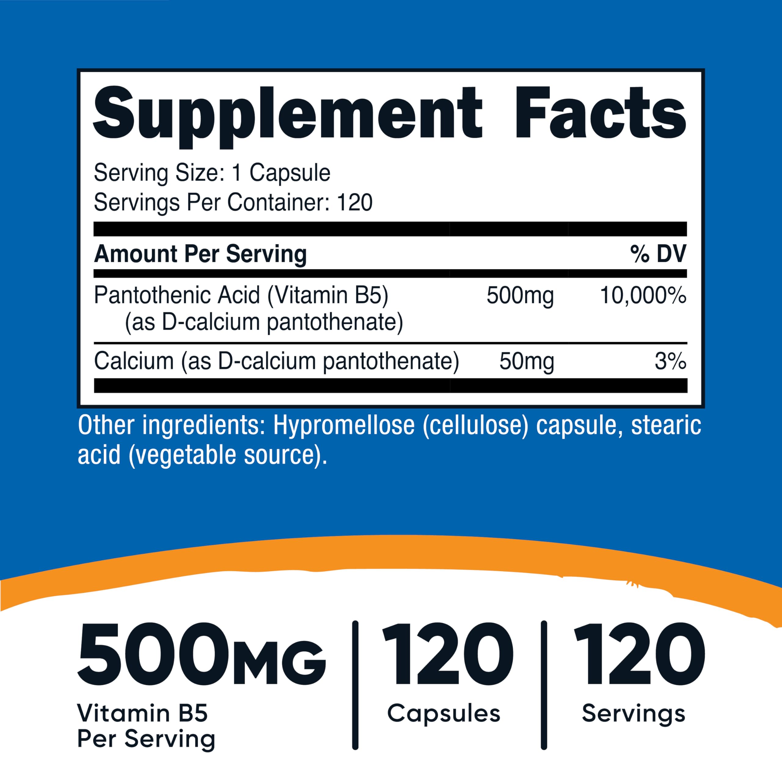 Nutricost Pantothenic Acid (Vitamin B5) 500mg, 120 Capsules | Non-GMO & Gluten Free