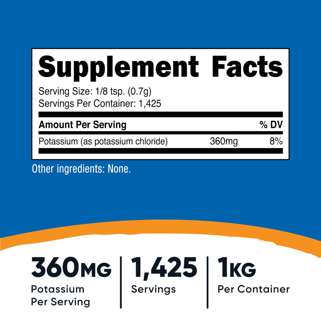 Nutricost Potassium Chloride Powder 1kg – Gluten Free & Non-GMO