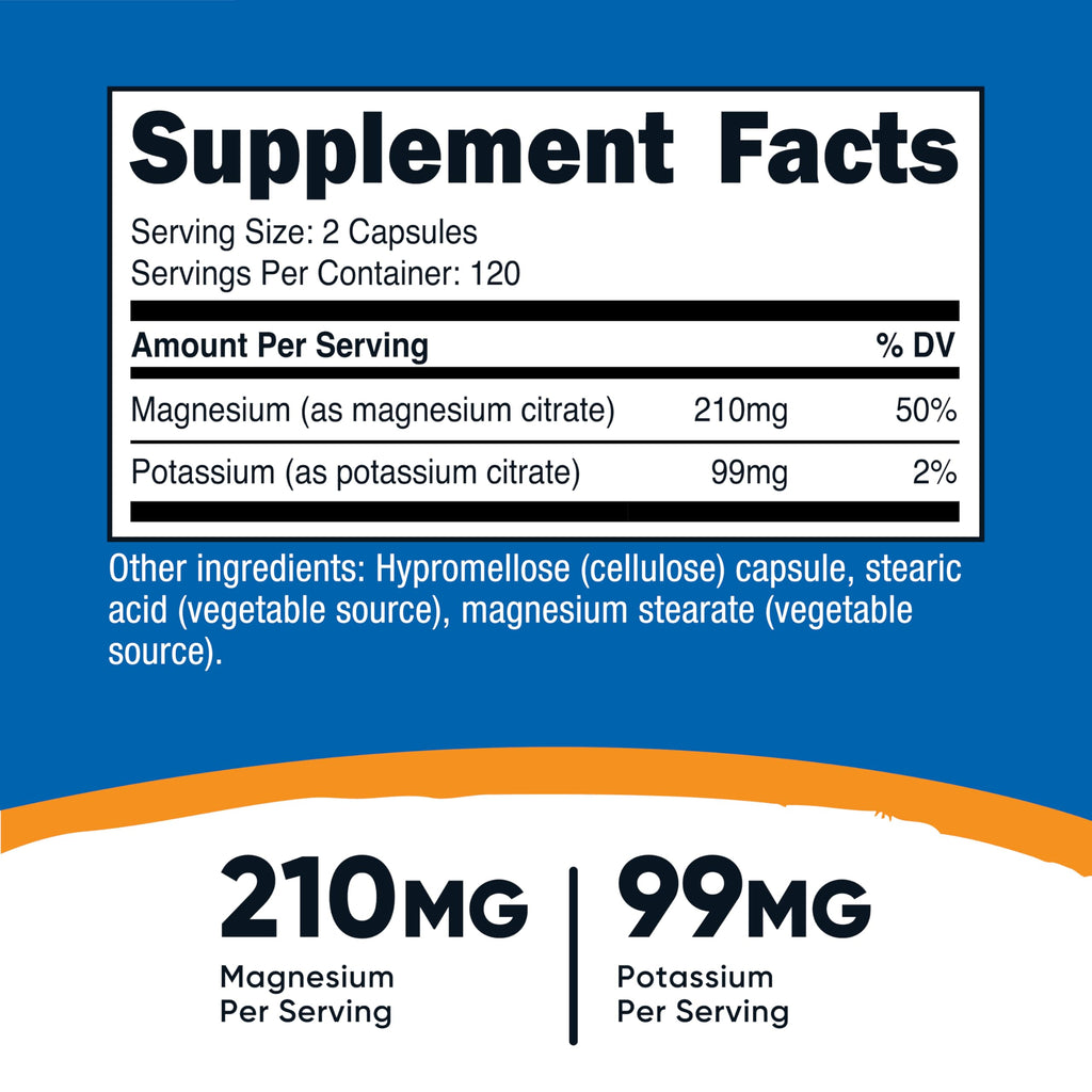 Nutricost Potassium 99 mg & Magnesium 210 mg Citrates, 240 Capsules | Non-GMO, Gluten Free | Pack of 2