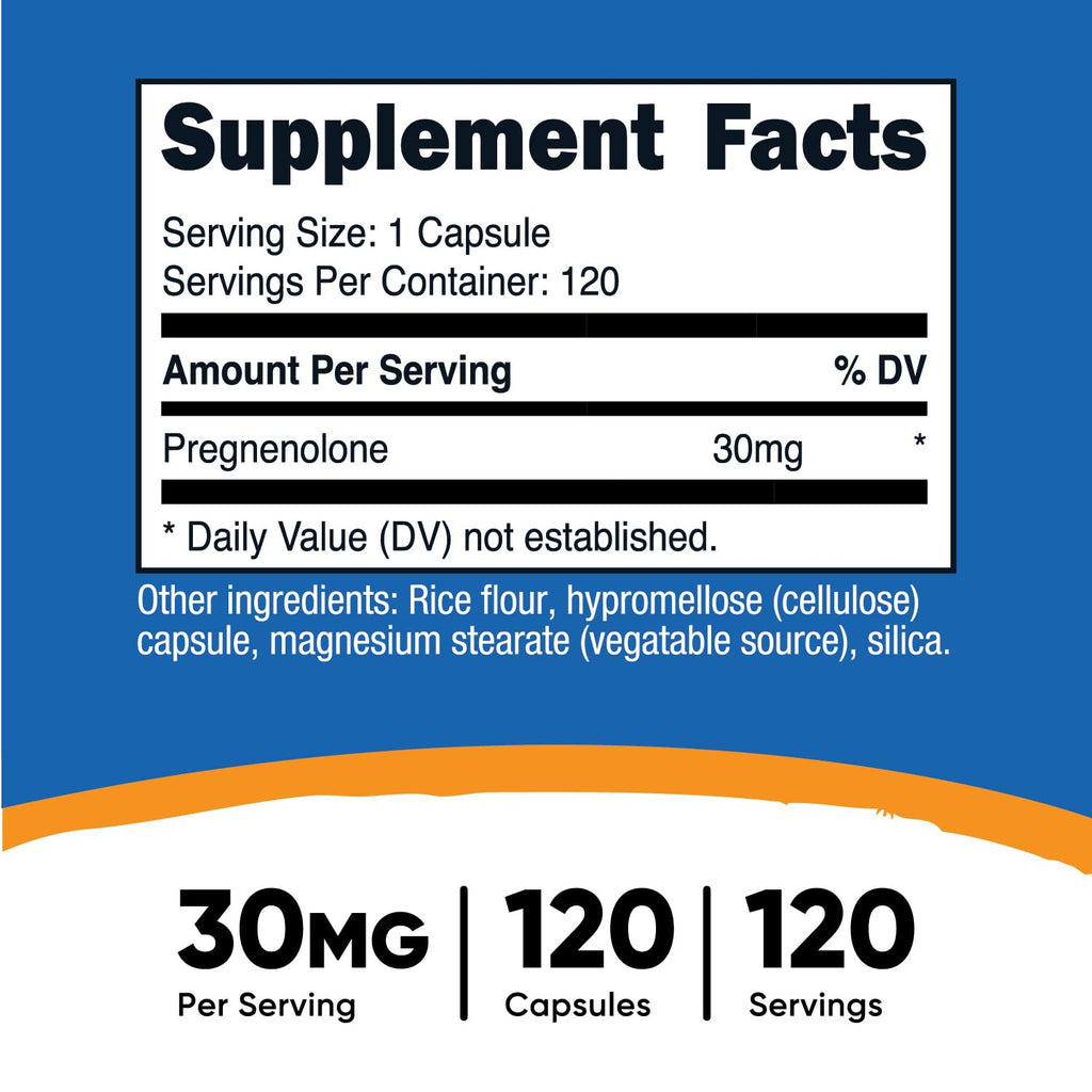 Nutricost Pregnenolone 30mg - 120 Capsules | Non-GMO, Gluten Free, Vegetarian