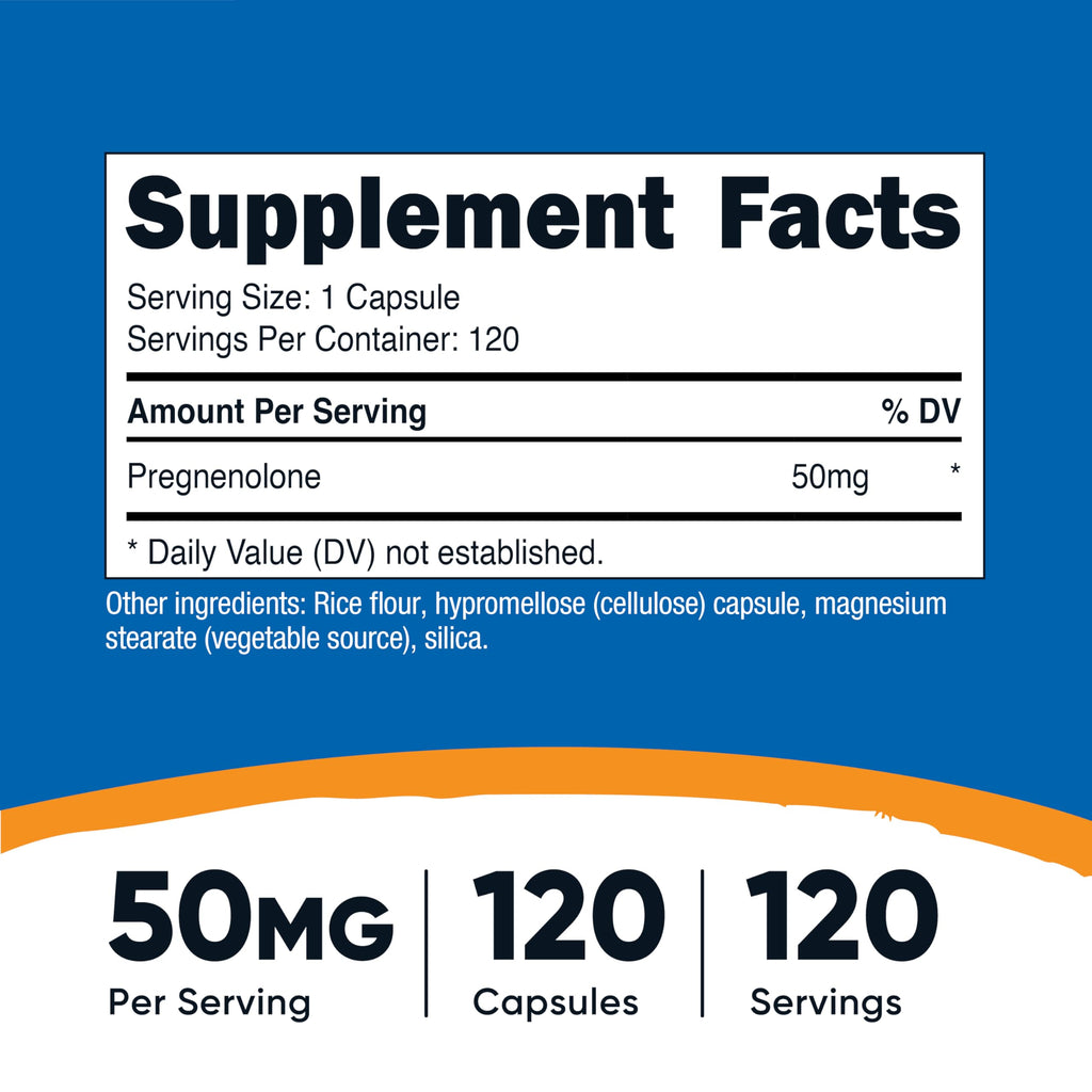 Nutricost Pregnenolone 50mg – 120 Capsules | Non-GMO, Gluten Free, Vegetarian