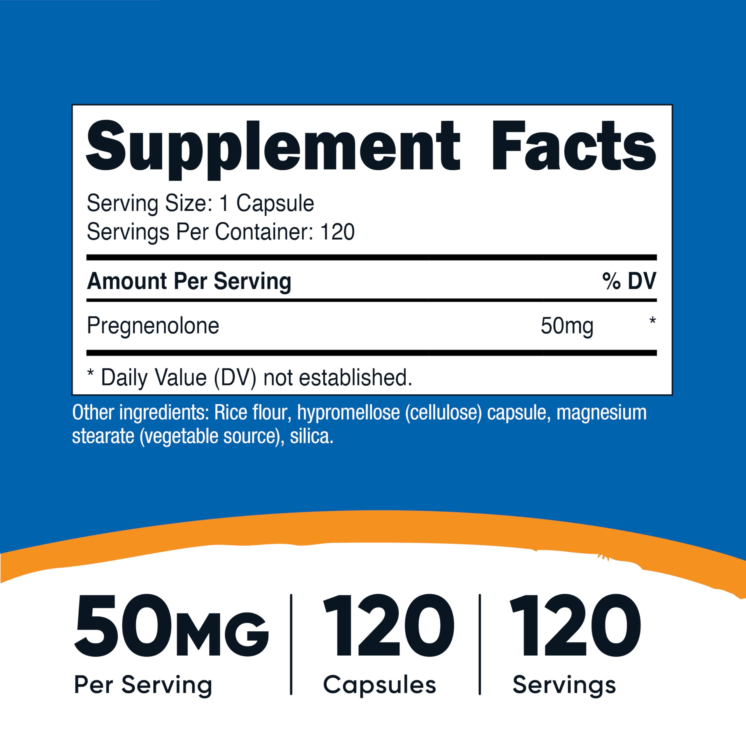 Nutricost Pregnenolone 50mg – 120 Capsules | Non-GMO, Gluten Free, Vegetarian