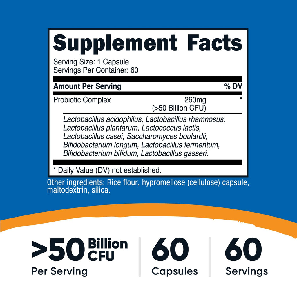Nutricost Probiotic Complex – 50B CFU, 60 Capsules | Vegetarian, Non-GMO, Gluten Free