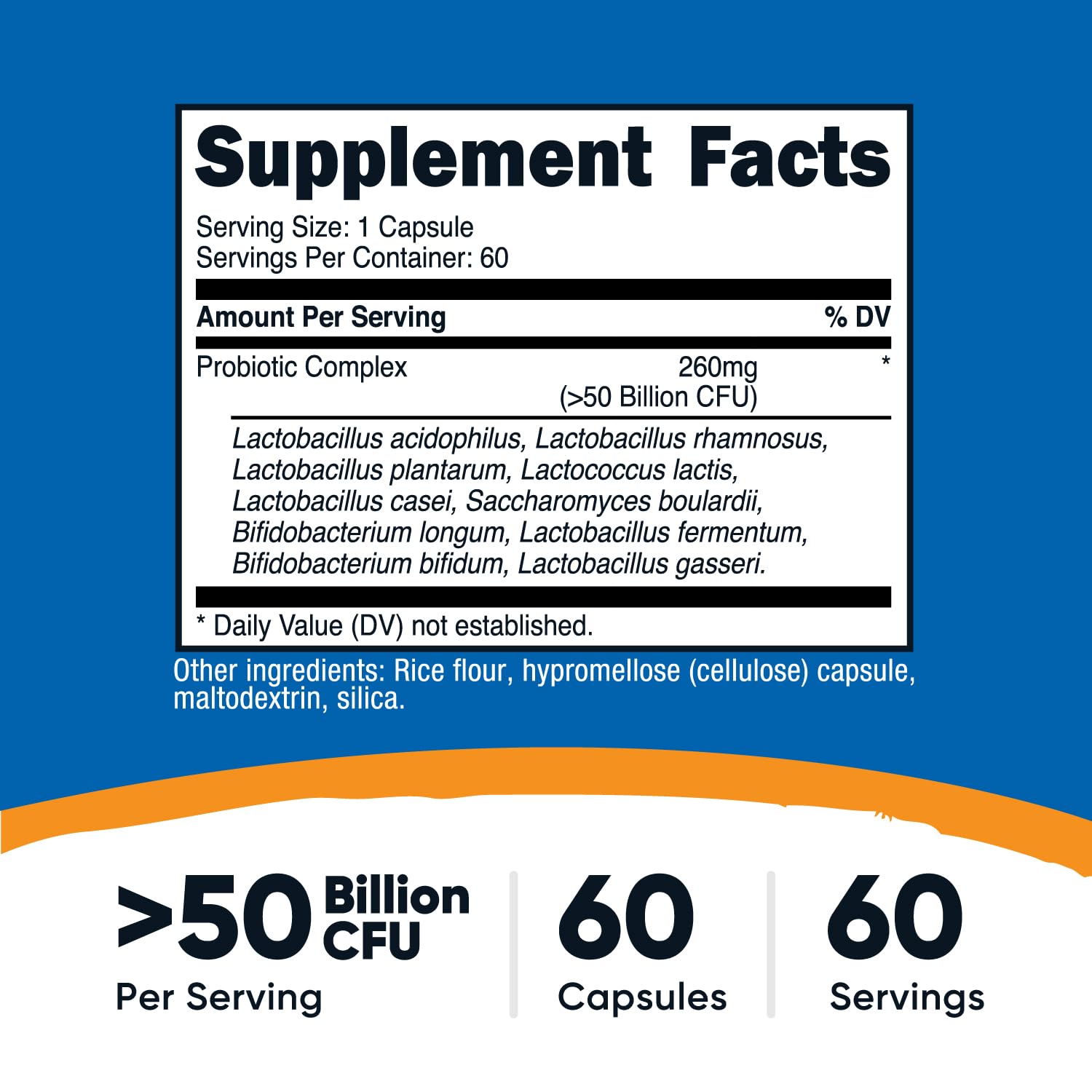 Nutricost Probiotic Complex – 50B CFU, 60 Capsules | Vegetarian, Non-GMO, Gluten Free