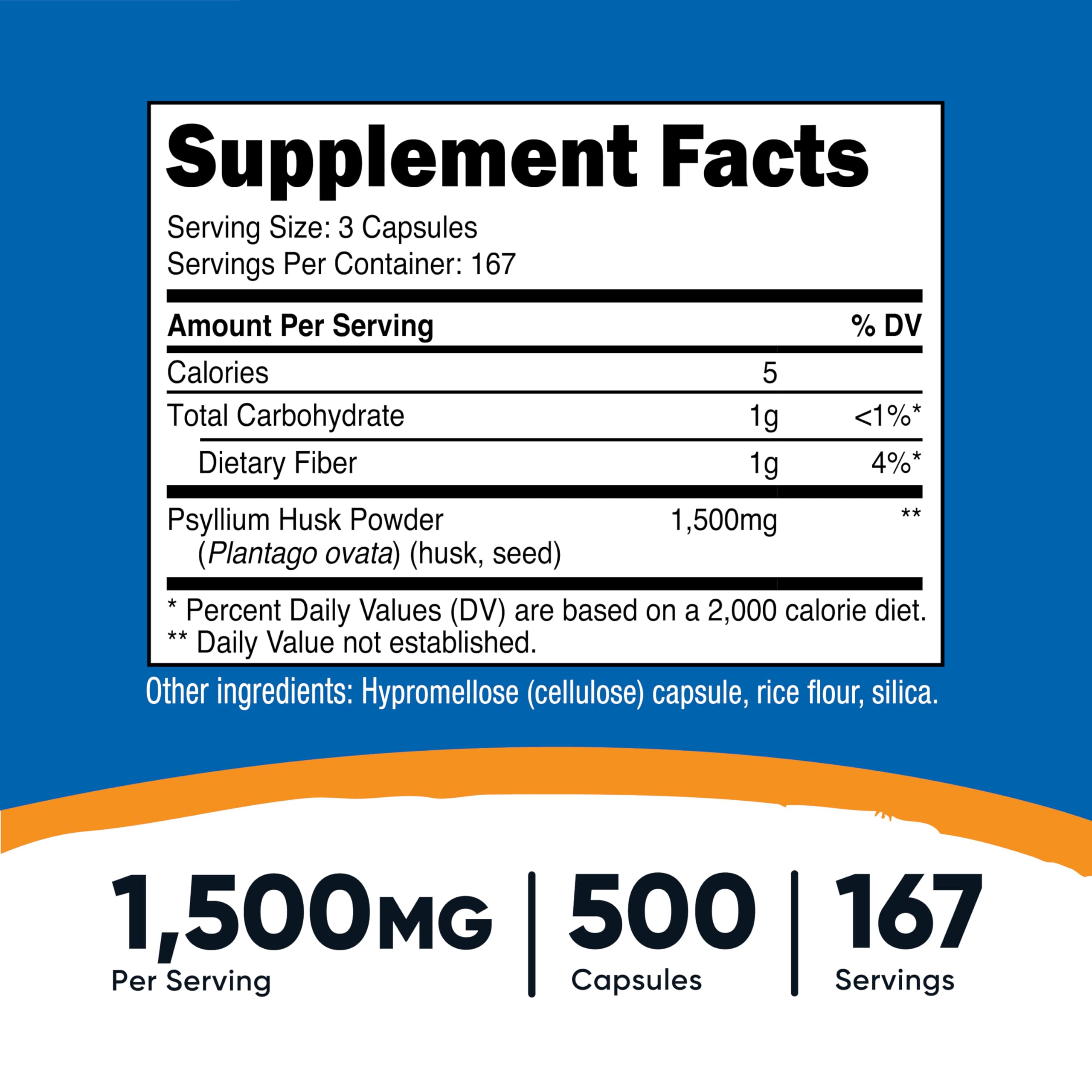 Nutricost Psyllium Husk 1500mg per Serving – 500 Capsules | Non-GMO & Gluten Free