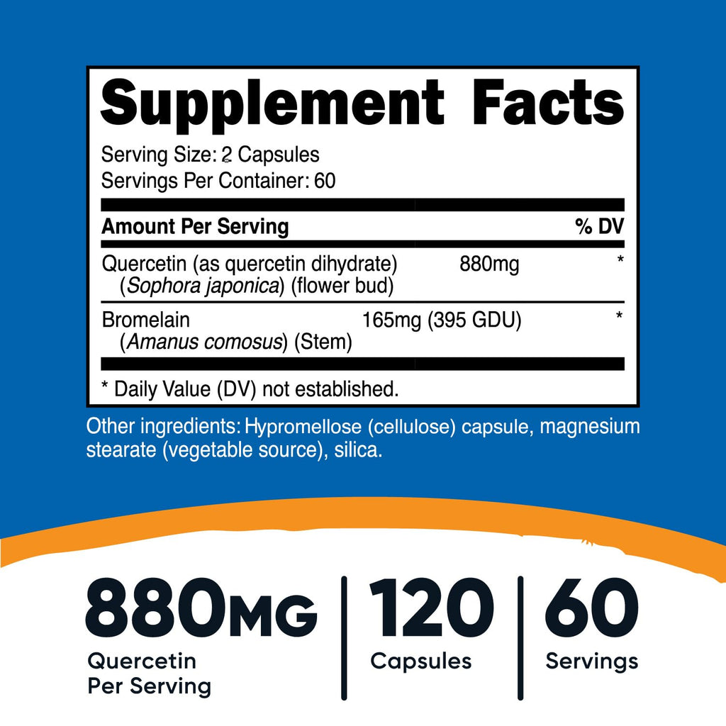 Nutricost Quercetin with Bromelain - 880mg Quercetin + 165mg Bromelain per Serving | 120 Capsules | Vegetarian, Non-GMO & Gluten Free